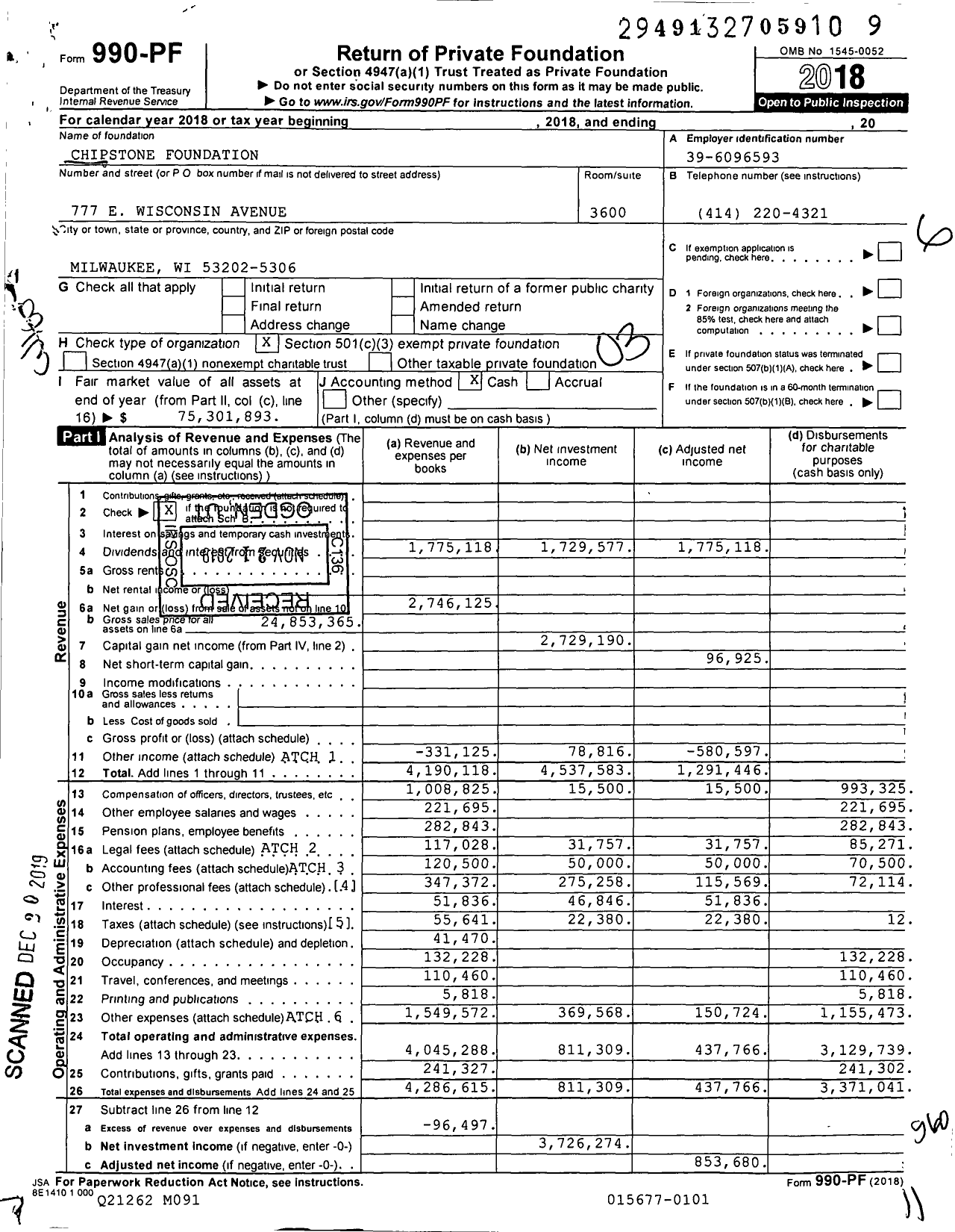 Image of first page of 2018 Form 990PF for Chipstone Foundation