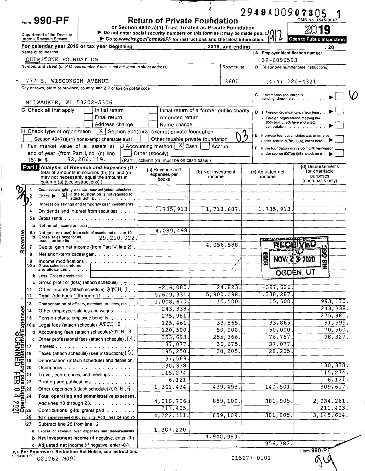 Image of first page of 2019 Form 990PF for Chipstone Foundation