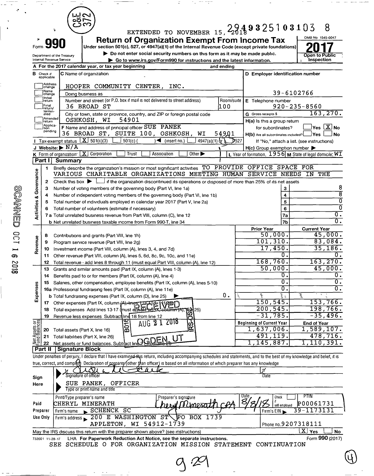 Image of first page of 2017 Form 990 for Hooper Community Center