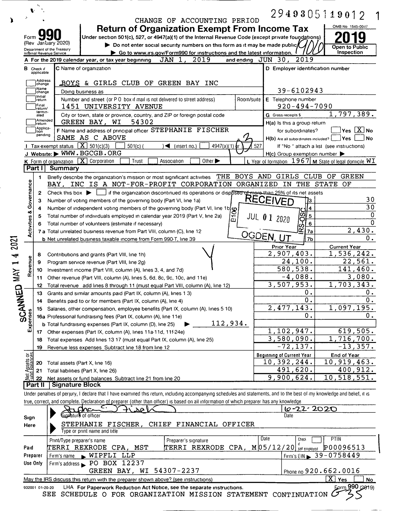 Image of first page of 2018 Form 990 for Boys and Girls Clubs of the Bay and Lakes Region