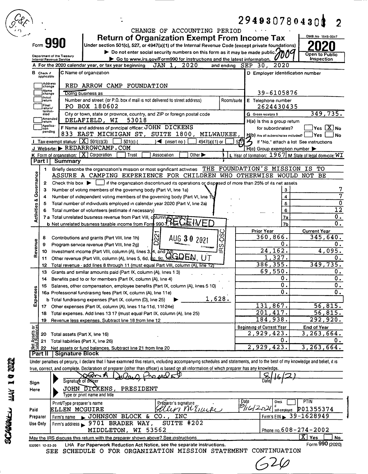 Image of first page of 2019 Form 990 for Red Arrow Camp Foundation