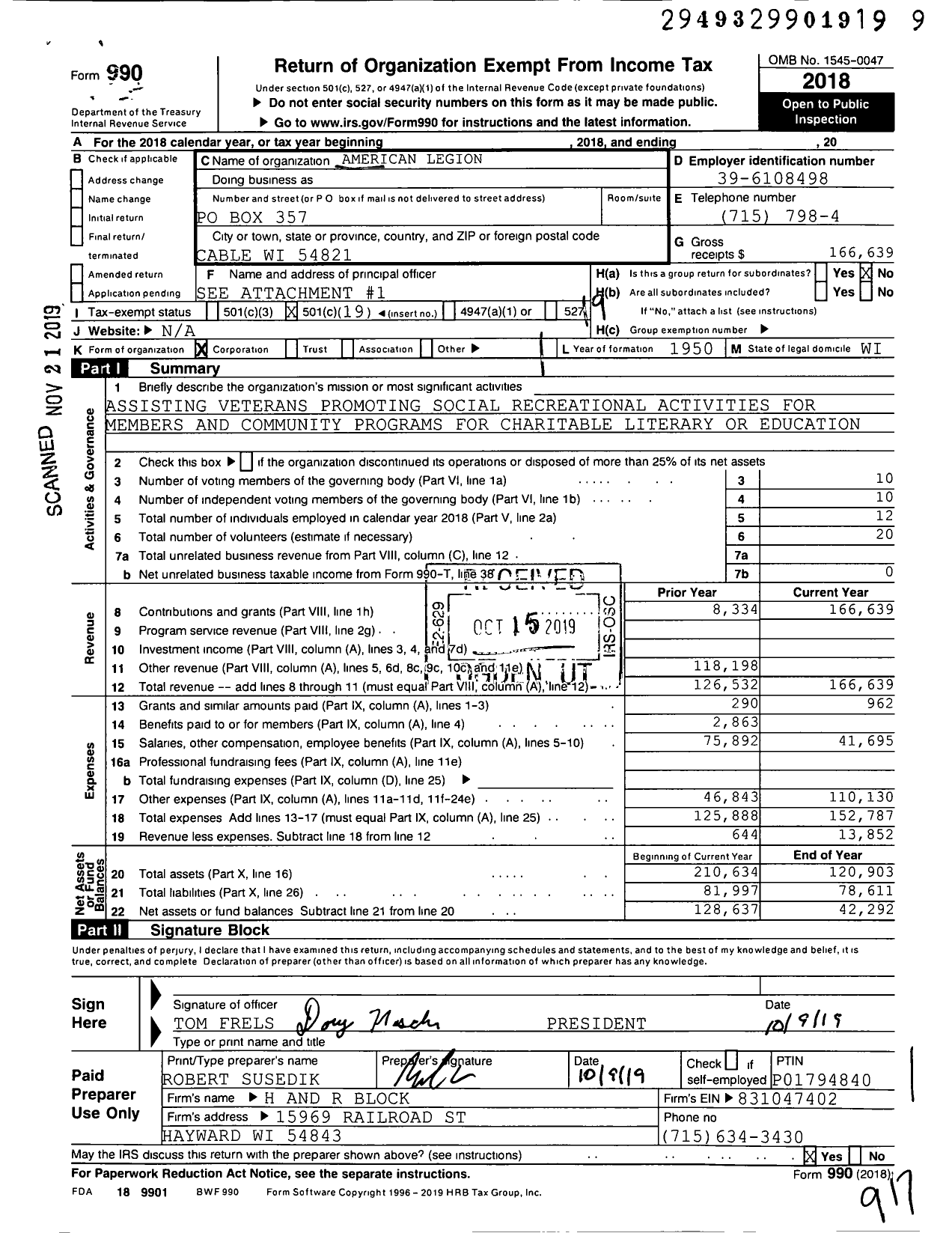 Image of first page of 2018 Form 990O for Stokes-Liebman American Legion Post 487