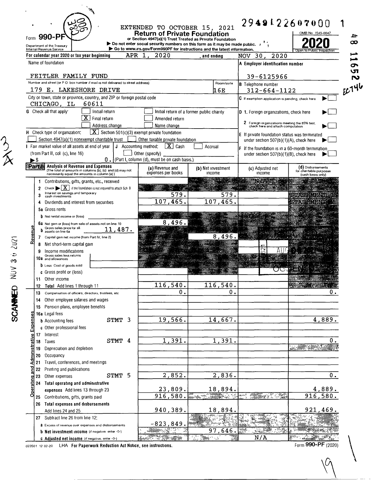 Image of first page of 2019 Form 990PF for Feitler Family Fund