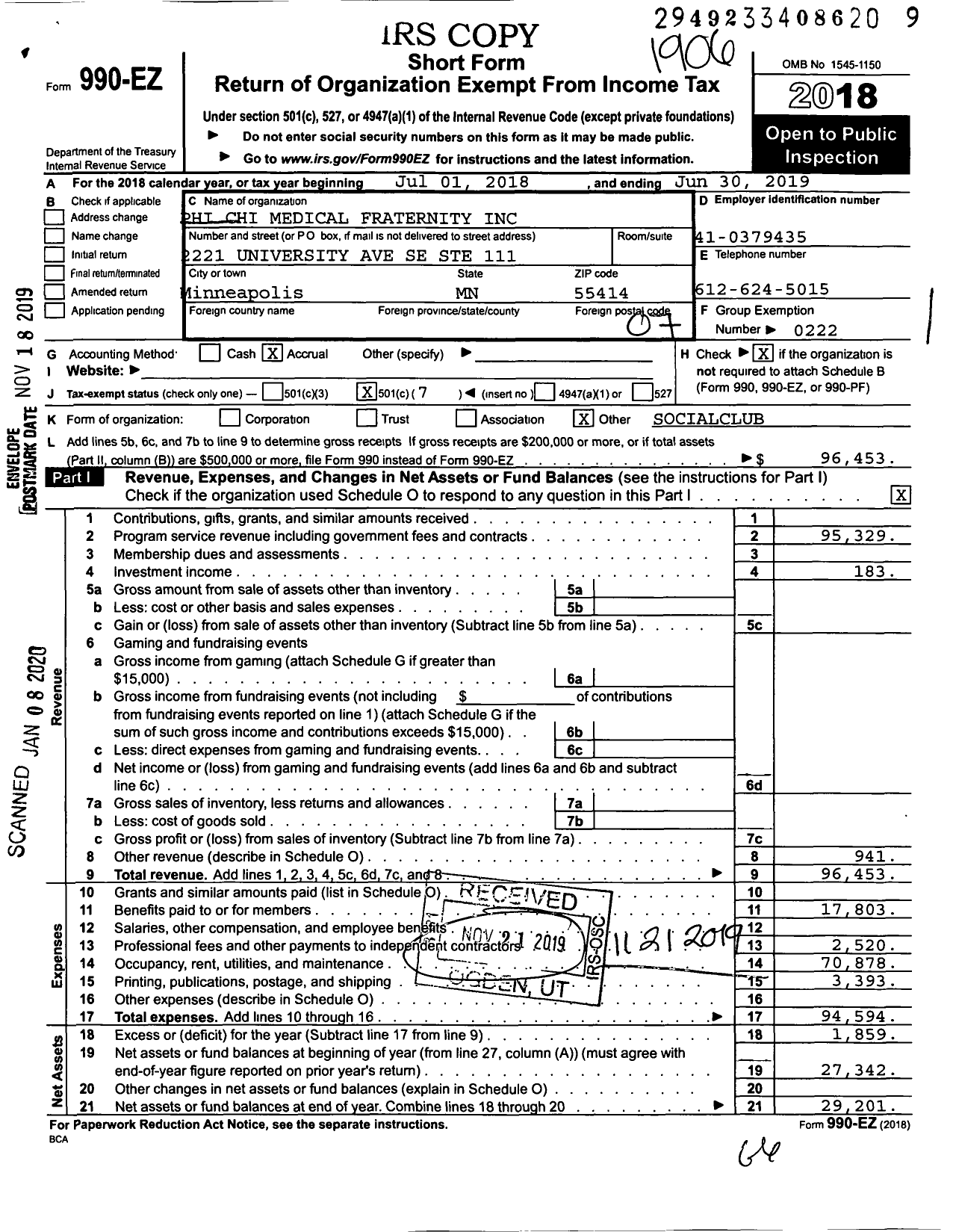 Image of first page of 2018 Form 990EO for Phi Chi Medical Fraternity / Kappa Chi Chapter