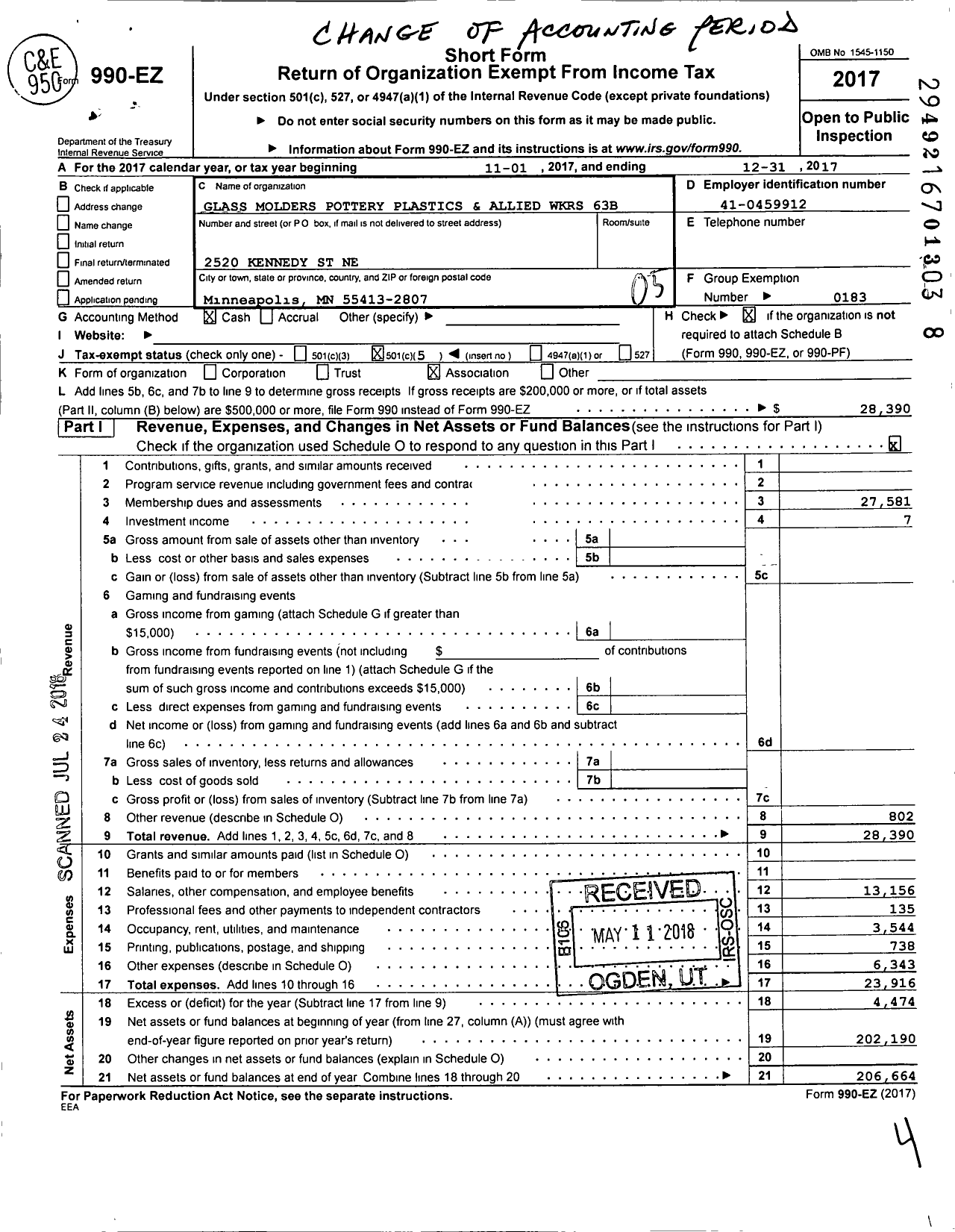 Image of first page of 2017 Form 990EO for United Steelworkers International Local Union 00063B