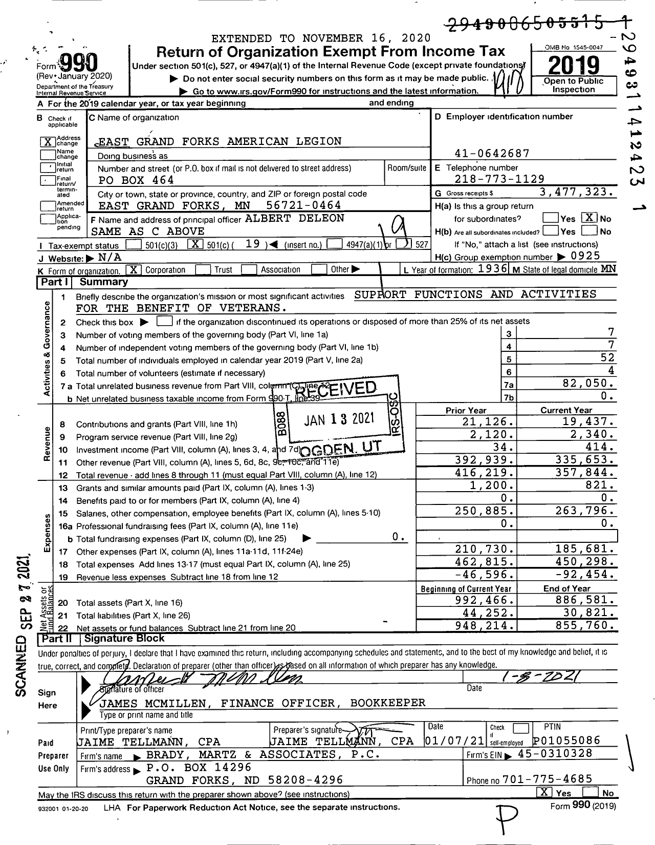 Image of first page of 2019 Form 990O for American Legion - 0157 East Grand Forks