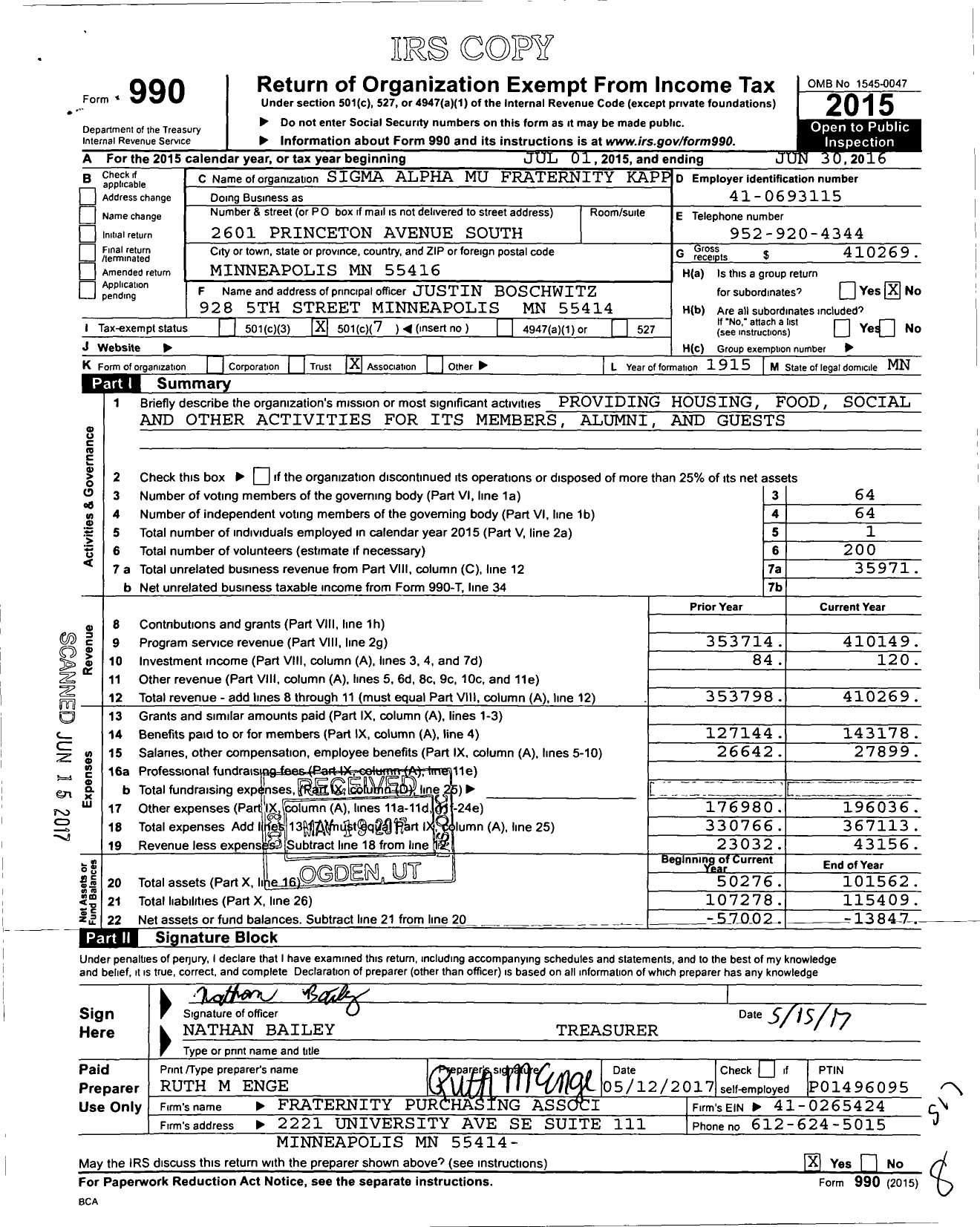 Image of first page of 2015 Form 990O for Sigma Alpha Mu Fraternity Kapp