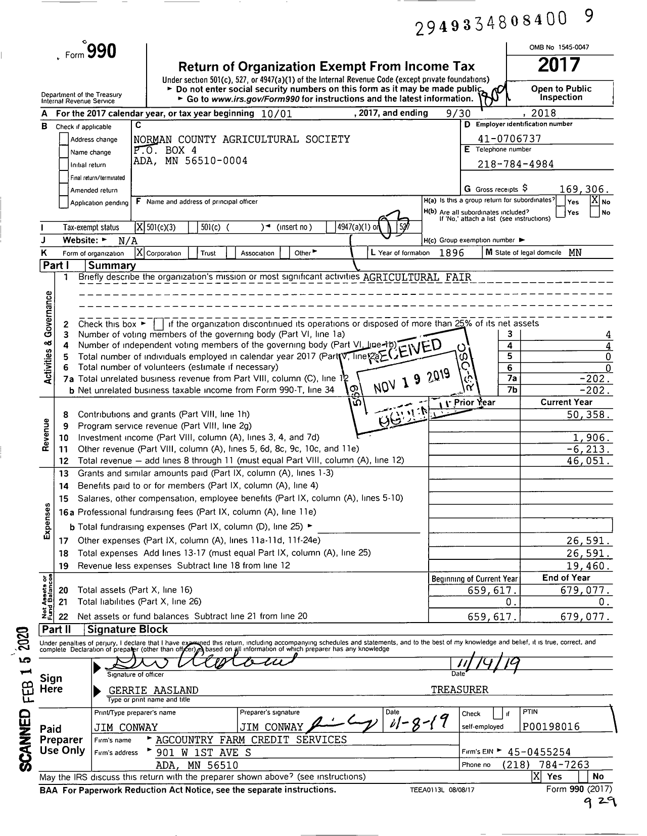 Image of first page of 2017 Form 990 for Norman County Agriculture Society