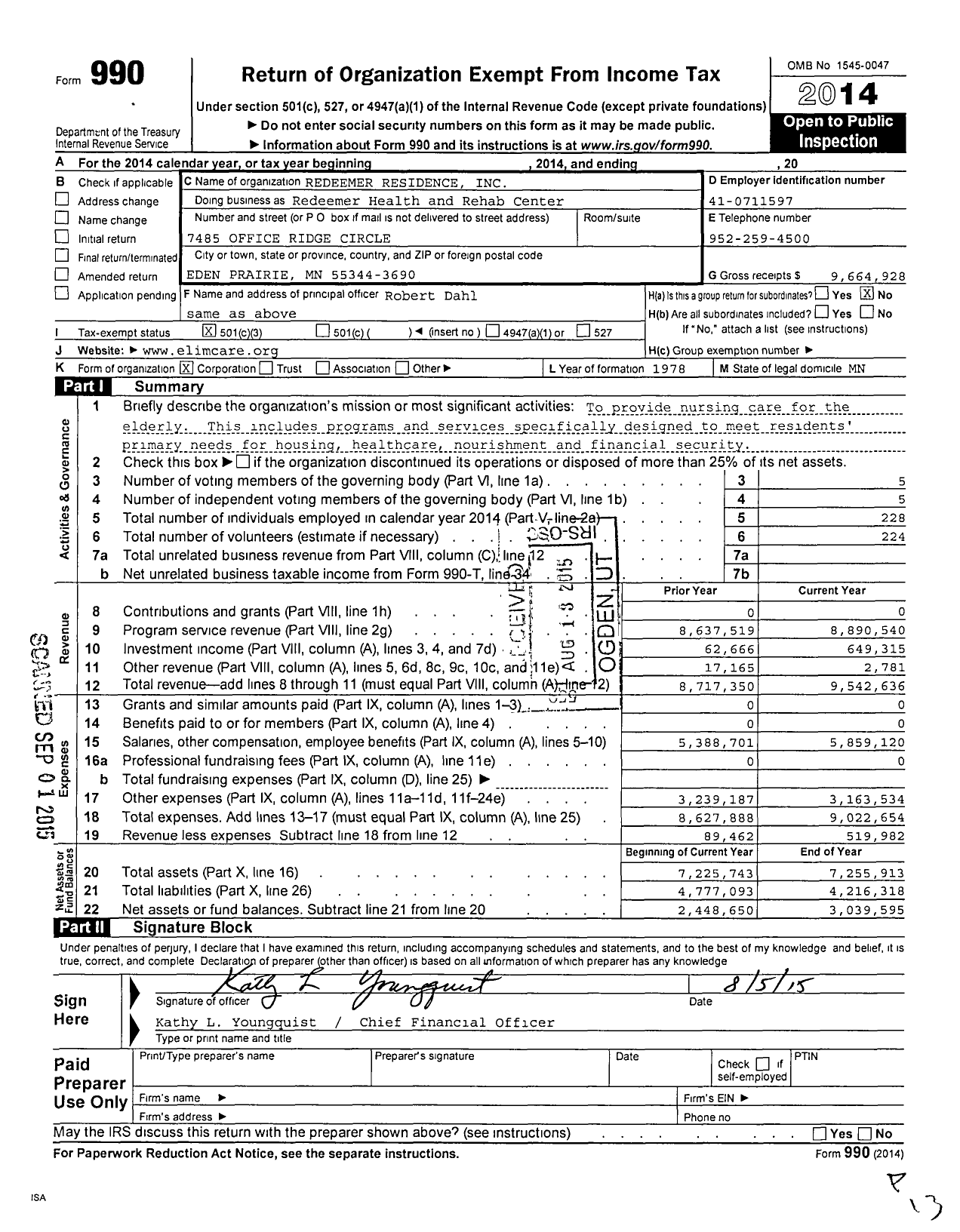 Image of first page of 2014 Form 990 for Redeemer Health and Rehab Center