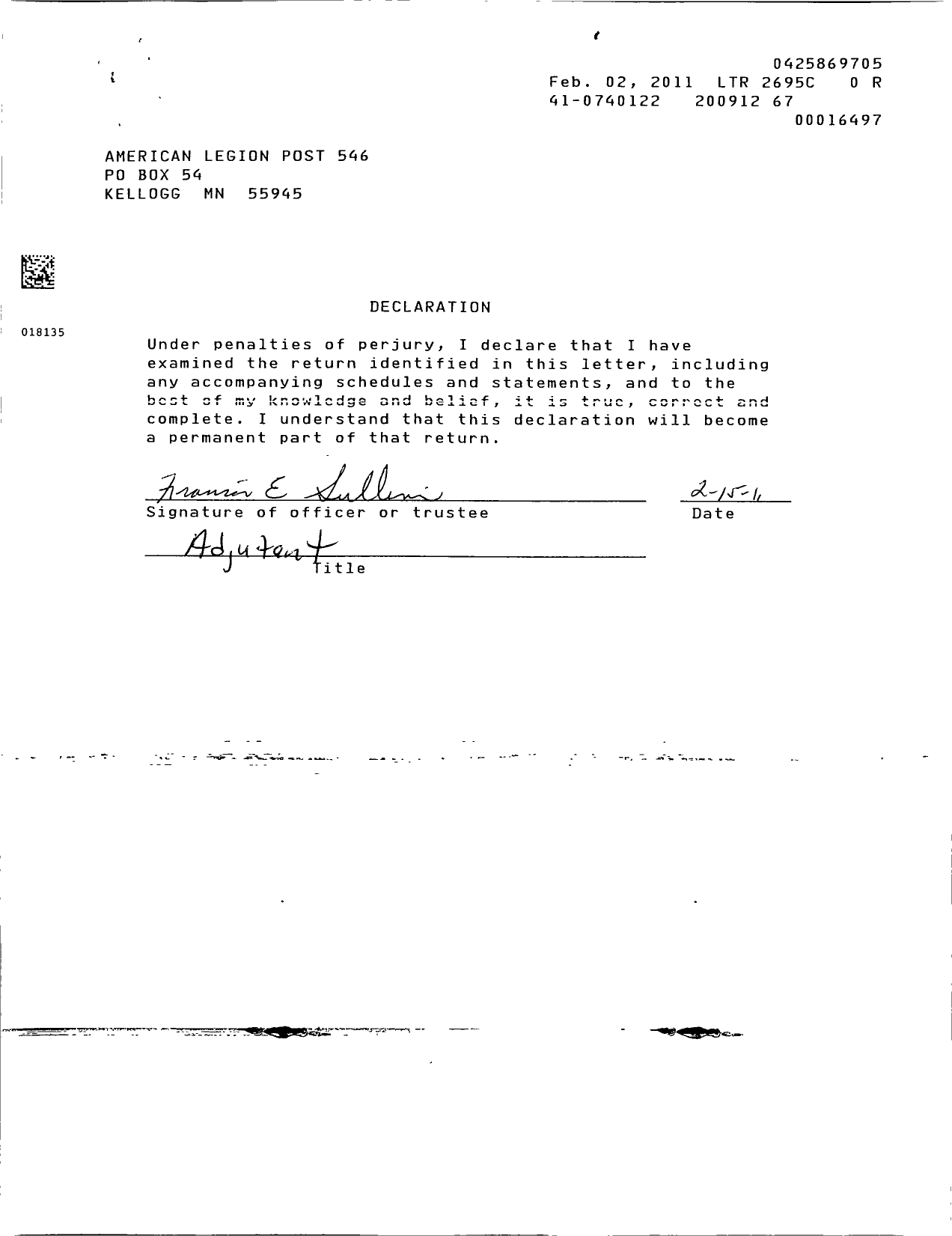 Image of first page of 2009 Form 990EOR for American Legion - 0546 Kellogg Post MN