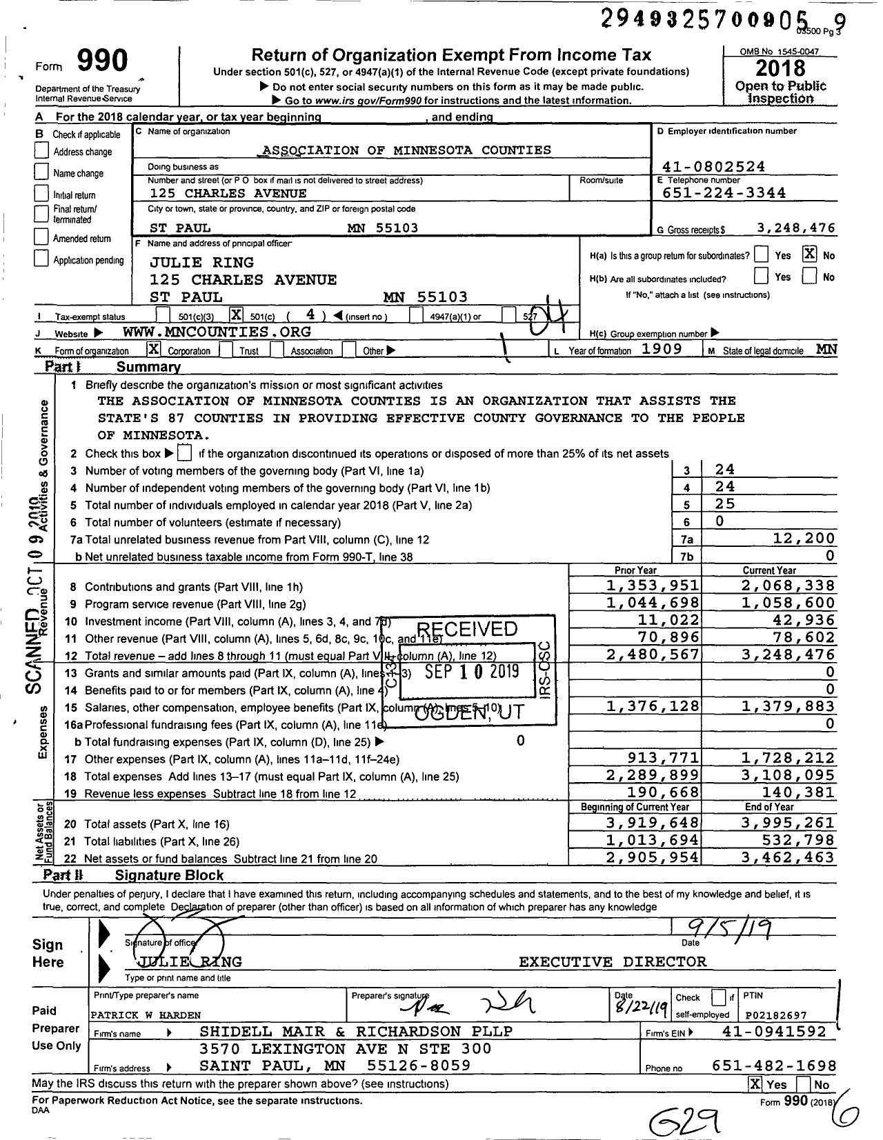 Image of first page of 2018 Form 990O for Association of Minnesota Counties