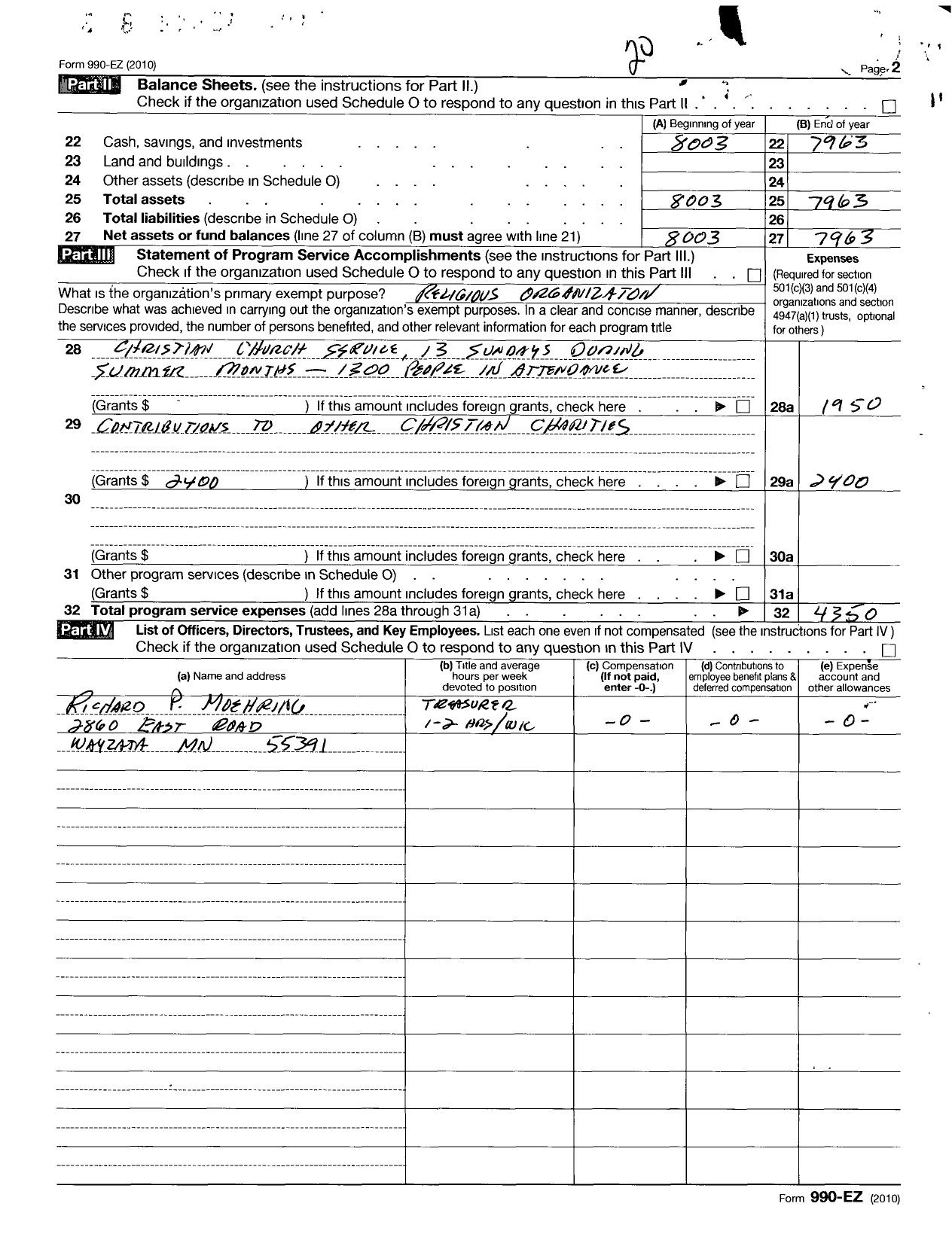 Image of first page of 2010 Form 990ER for Methodist Lakeside Assembly