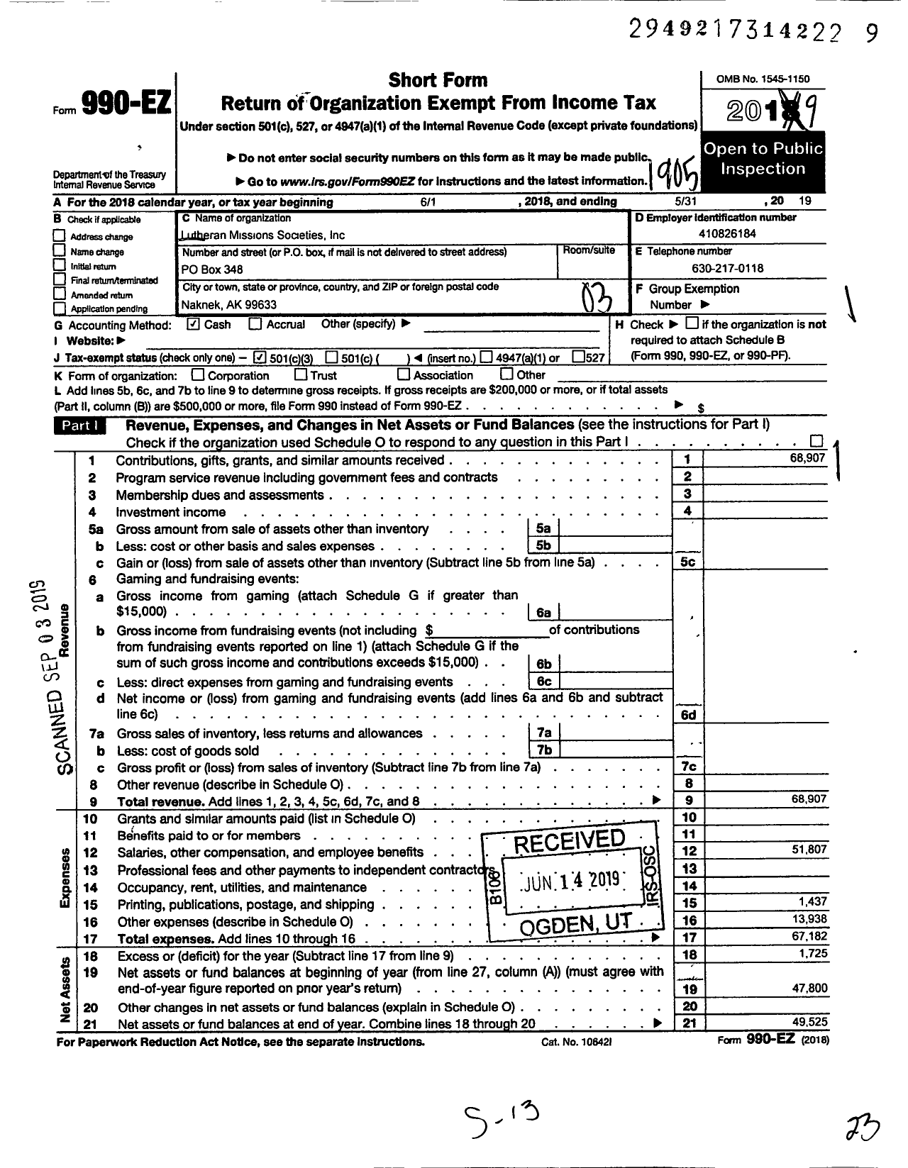 Image of first page of 2018 Form 990EZ for Lutheran Mission Societies