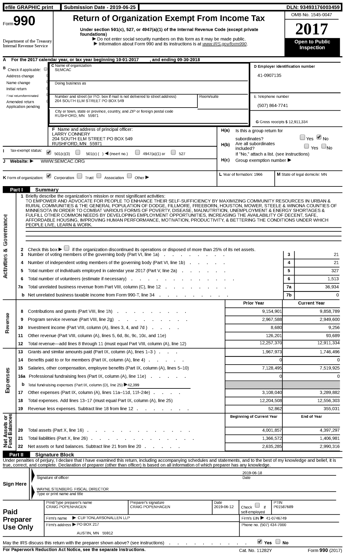 Image of first page of 2017 Form 990 for Semcac