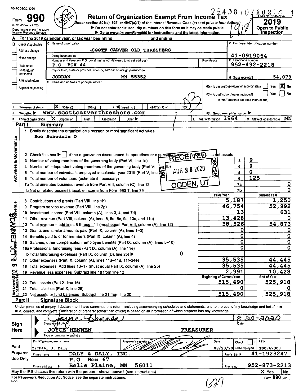 Image of first page of 2019 Form 990 for Scott-Carver Old Threshers Association