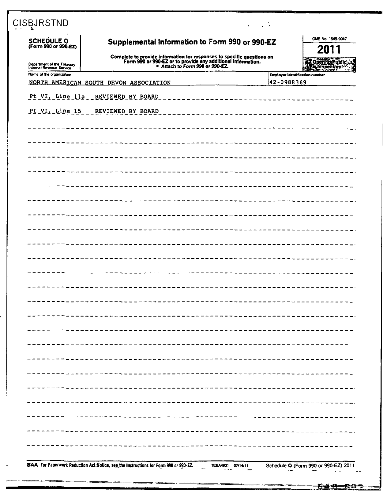 Image of first page of 2011 Form 990OR for North American South Devon Association