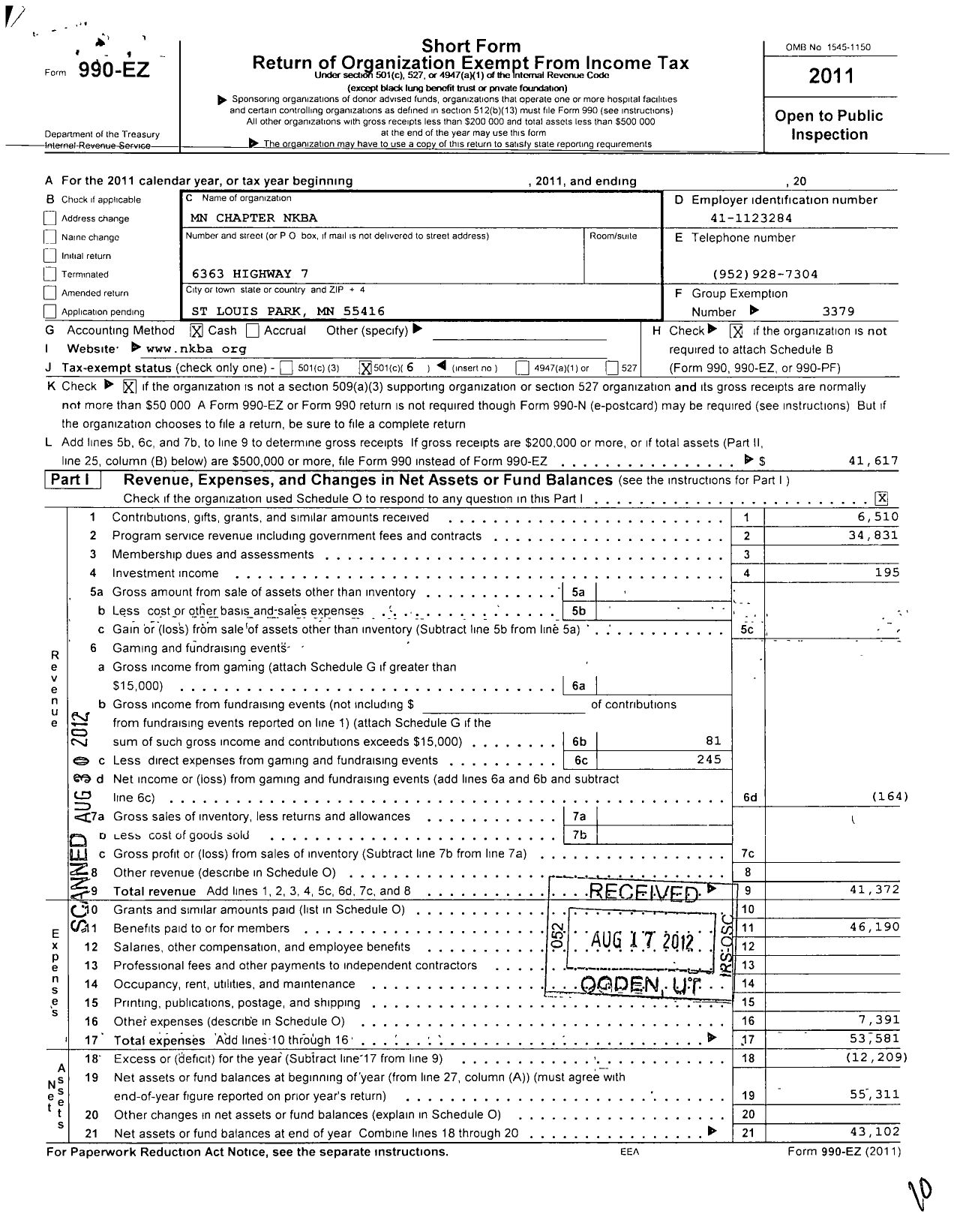 Image of first page of 2011 Form 990EO for National Kitchen and Bath Association / Minnesota State Chapter