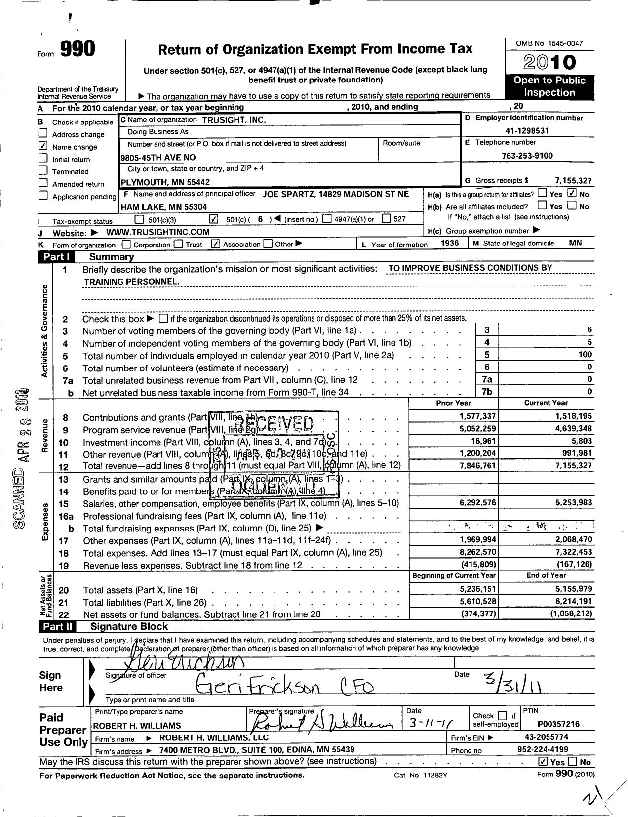 Image of first page of 2010 Form 990O for Trusight