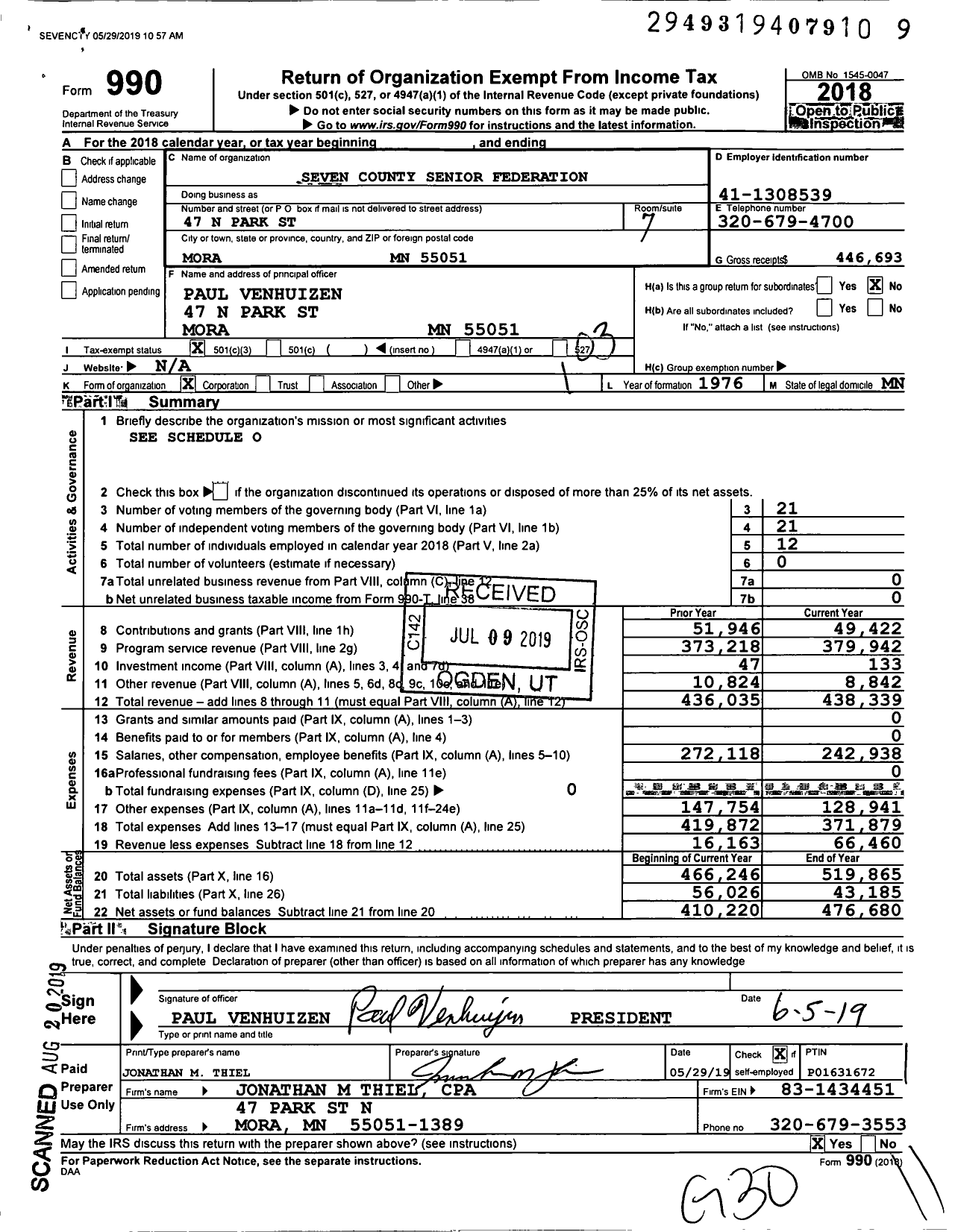 Image of first page of 2018 Form 990 for One More Time Stores