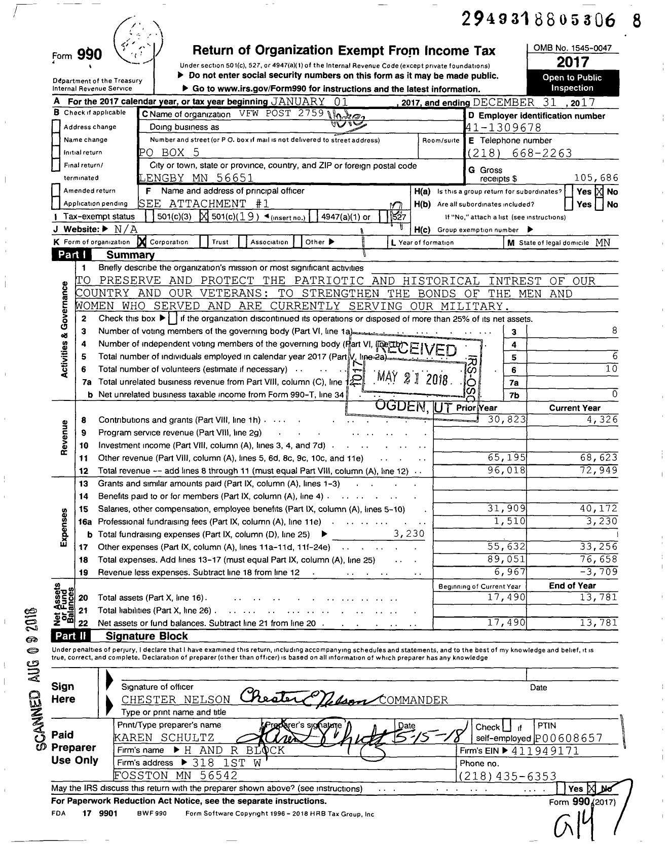 Image of first page of 2017 Form 990O for MN VFW - 2759vfw-mn