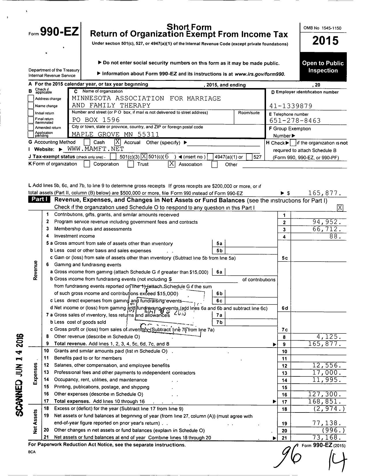 Image of first page of 2015 Form 990EO for Marriage and Family Therapy