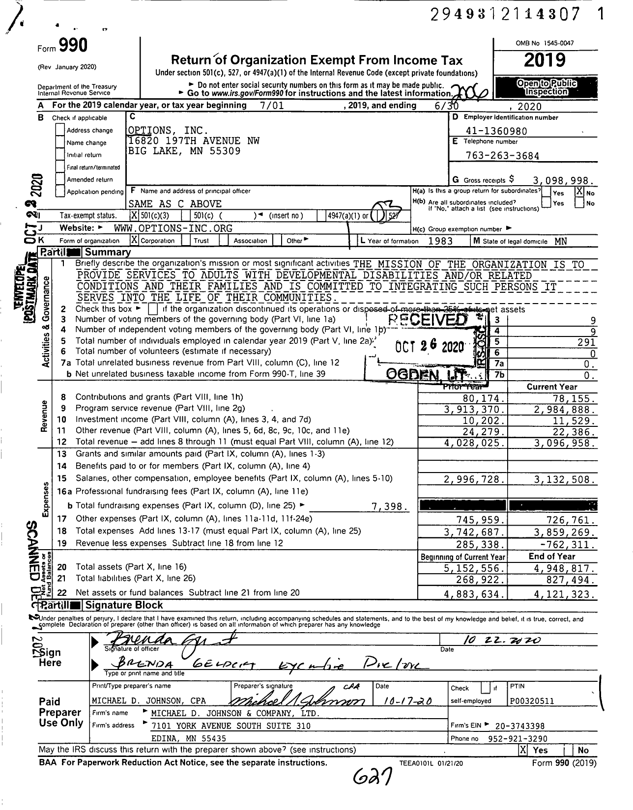 Image of first page of 2019 Form 990 for Options