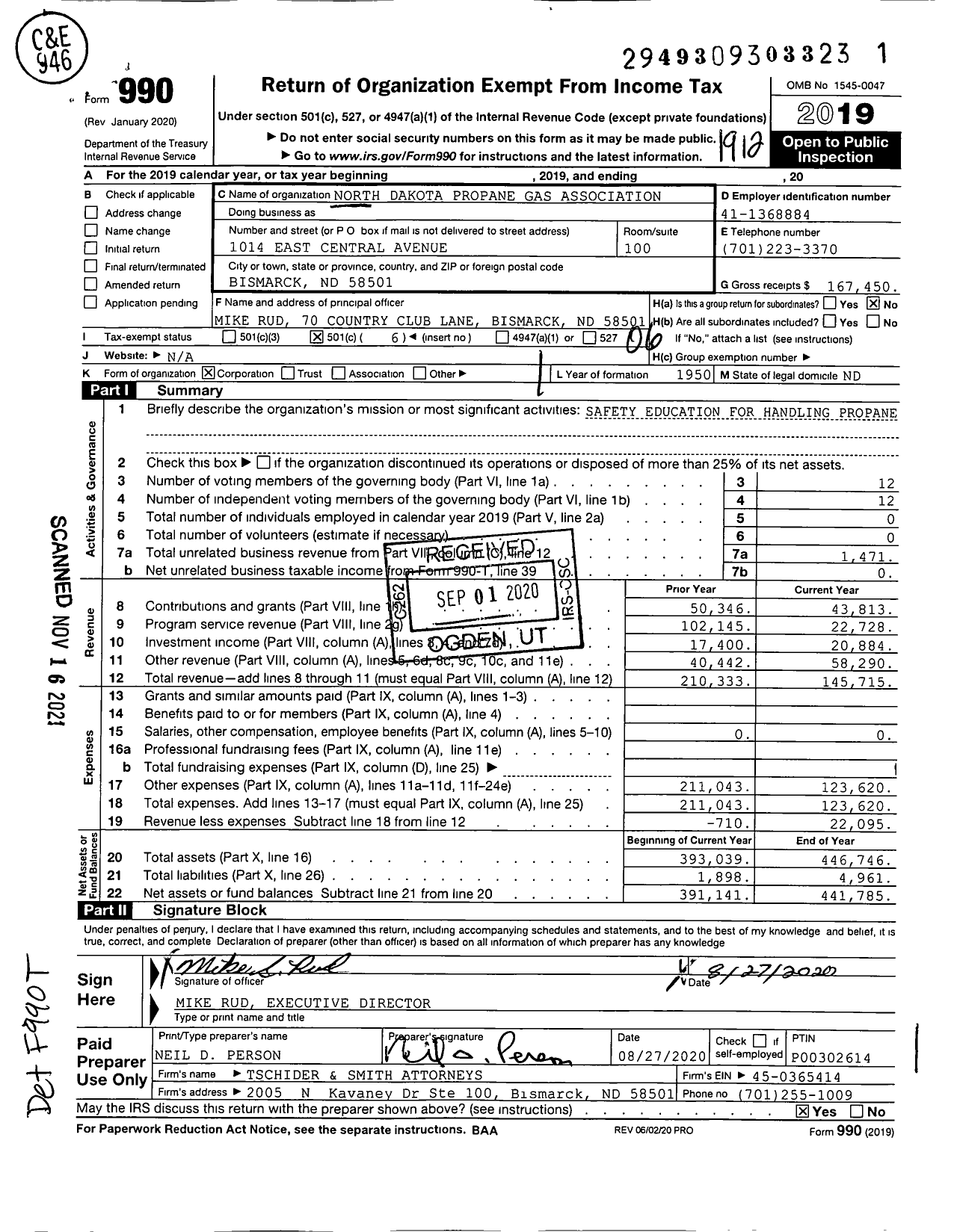 Image of first page of 2019 Form 990O for North Dakota Propane Gas Association