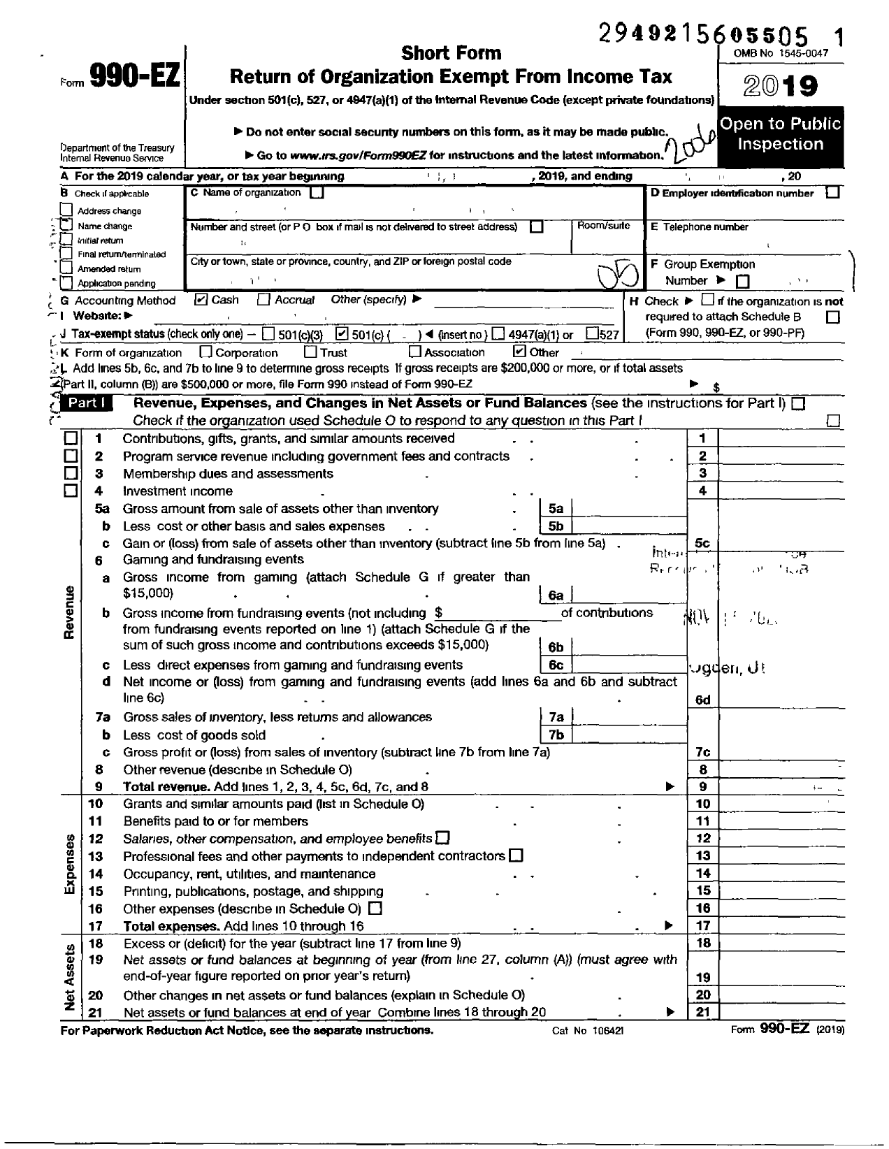 Image of first page of 2019 Form 990EO for American Federation of Government Employees - 3669 Afge Va Local