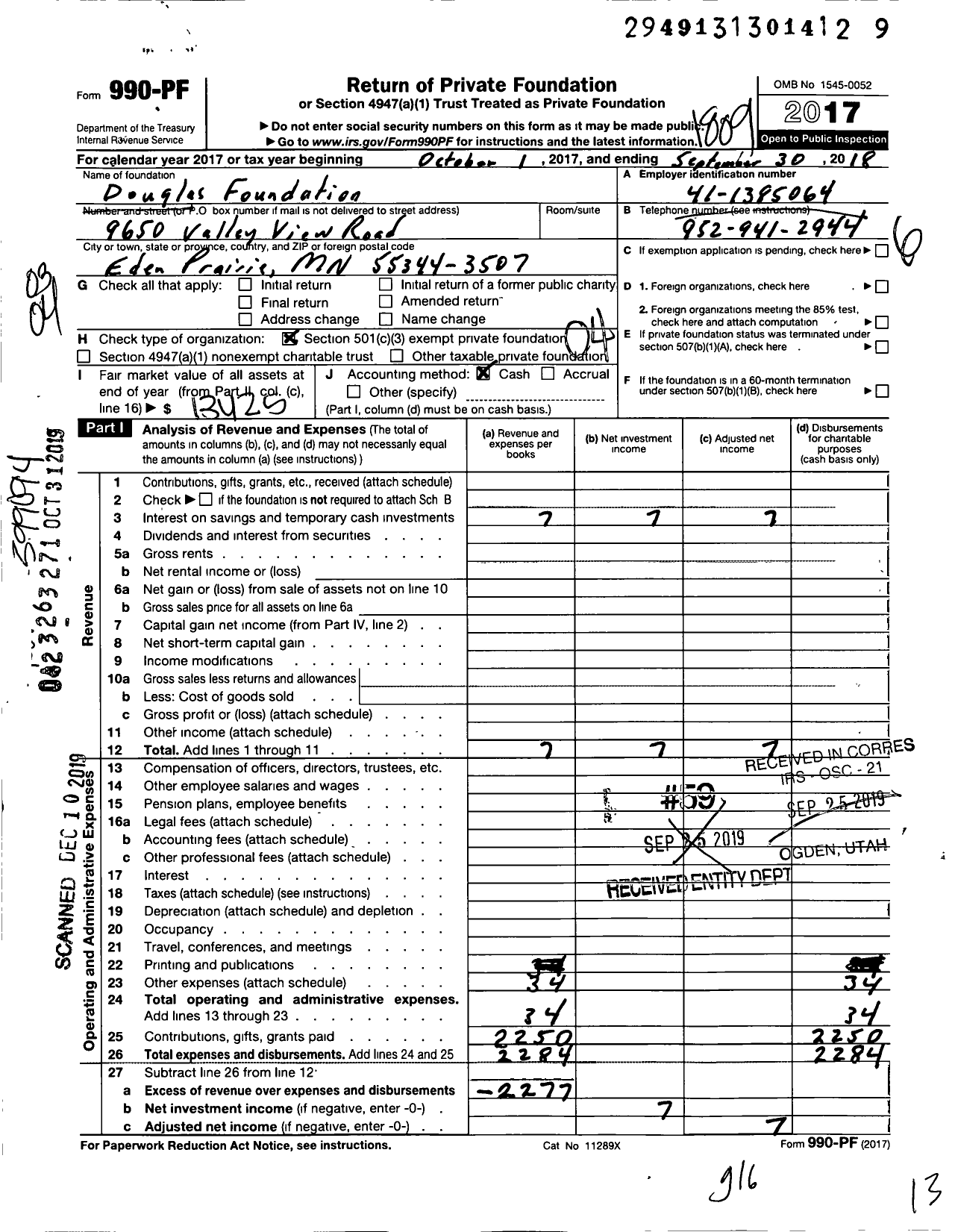 Image of first page of 2017 Form 990PF for Douglas Foundation