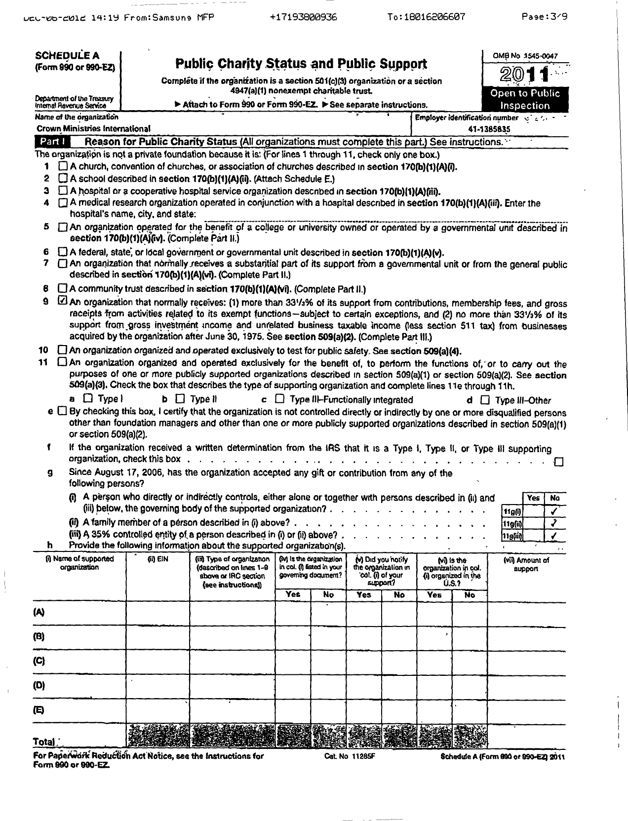 Image of first page of 2011 Form 990ER for Crown Ministries