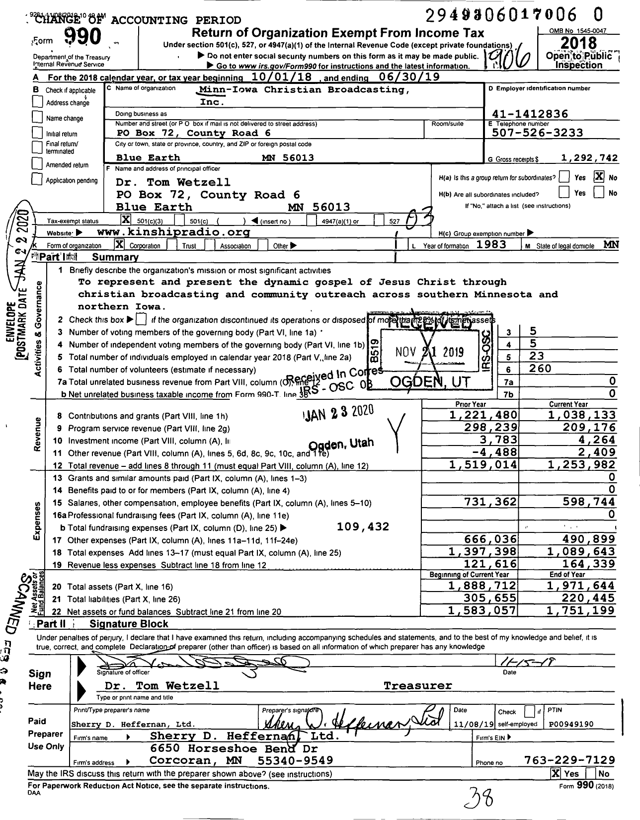 Image of first page of 2018 Form 990 for Minn-Iowa Christian Broadcasting