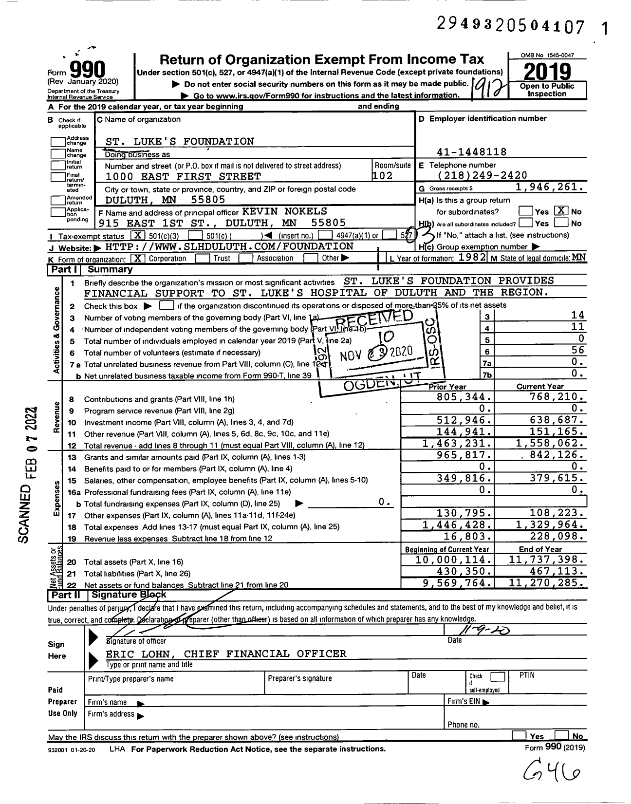 Image of first page of 2019 Form 990 for St Luke's Foundation