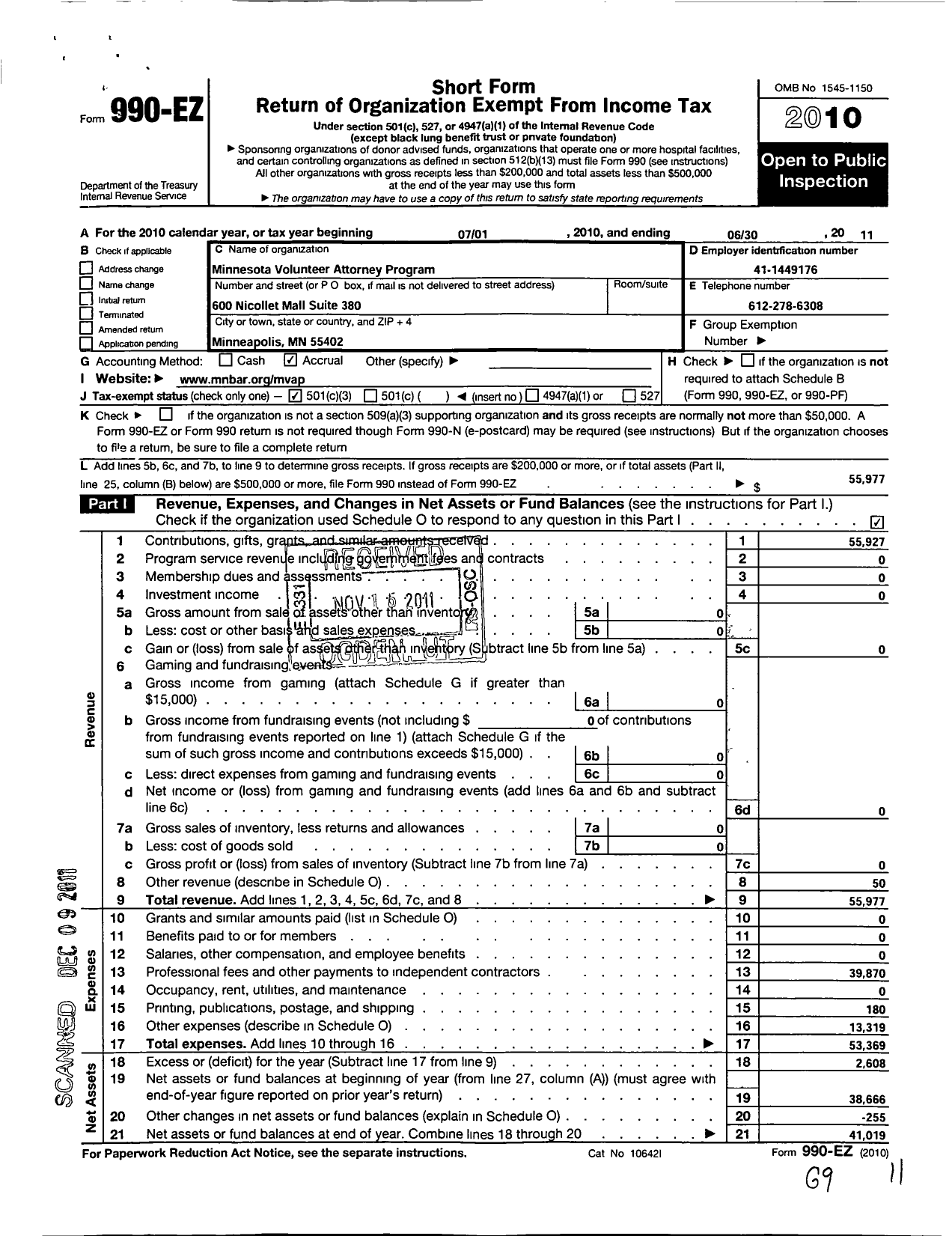 Image of first page of 2010 Form 990EZ for Amicus Society