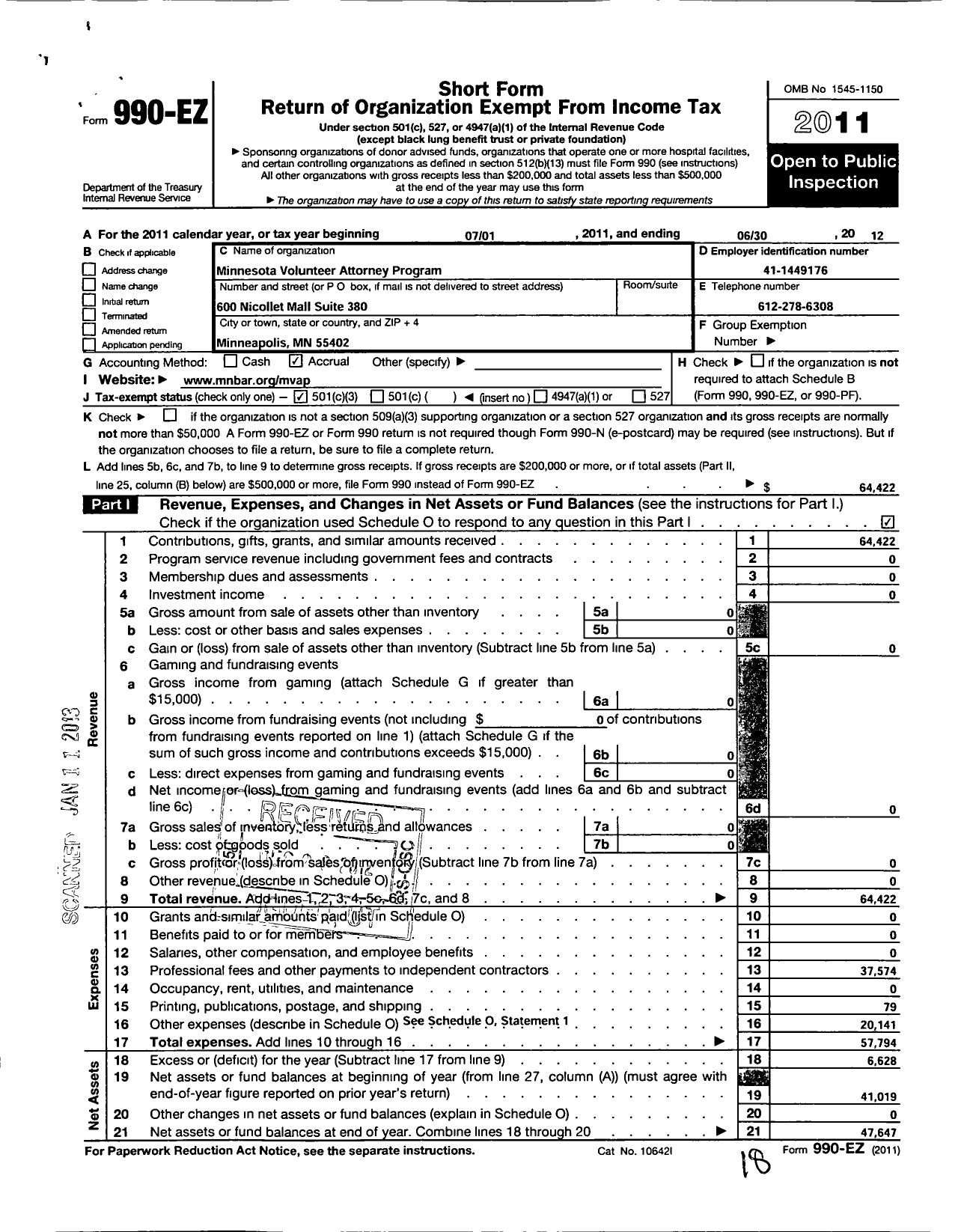 Image of first page of 2011 Form 990EZ for Amicus Society