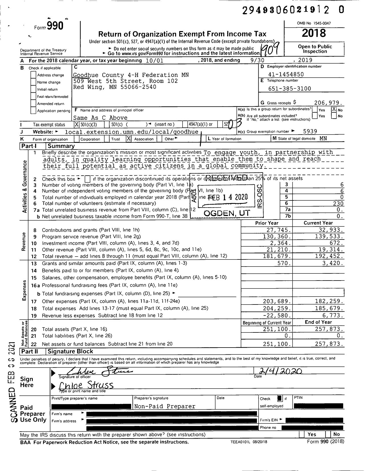 Image of first page of 2018 Form 990 for Goodhue County 4-H Federation MN