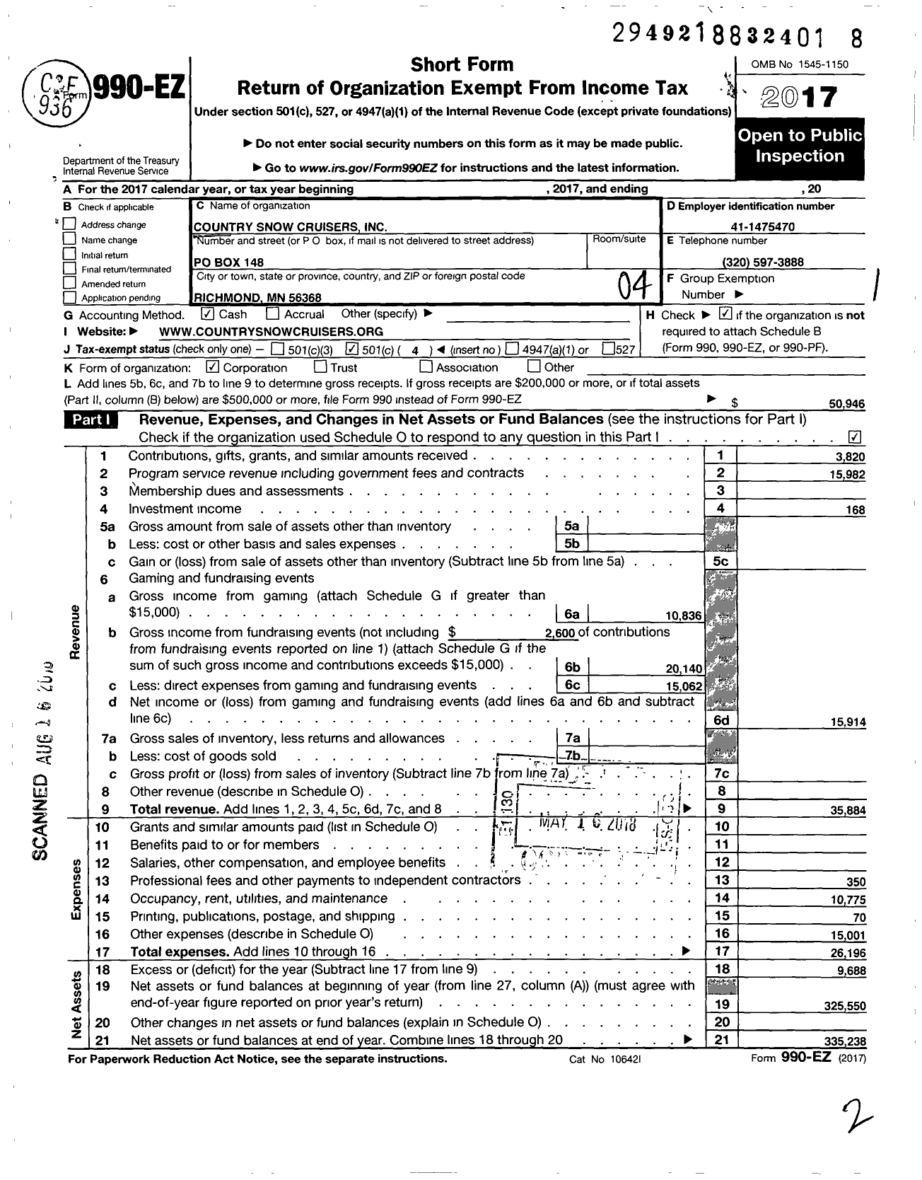 Image of first page of 2017 Form 990EO for Country Snow Cruisers