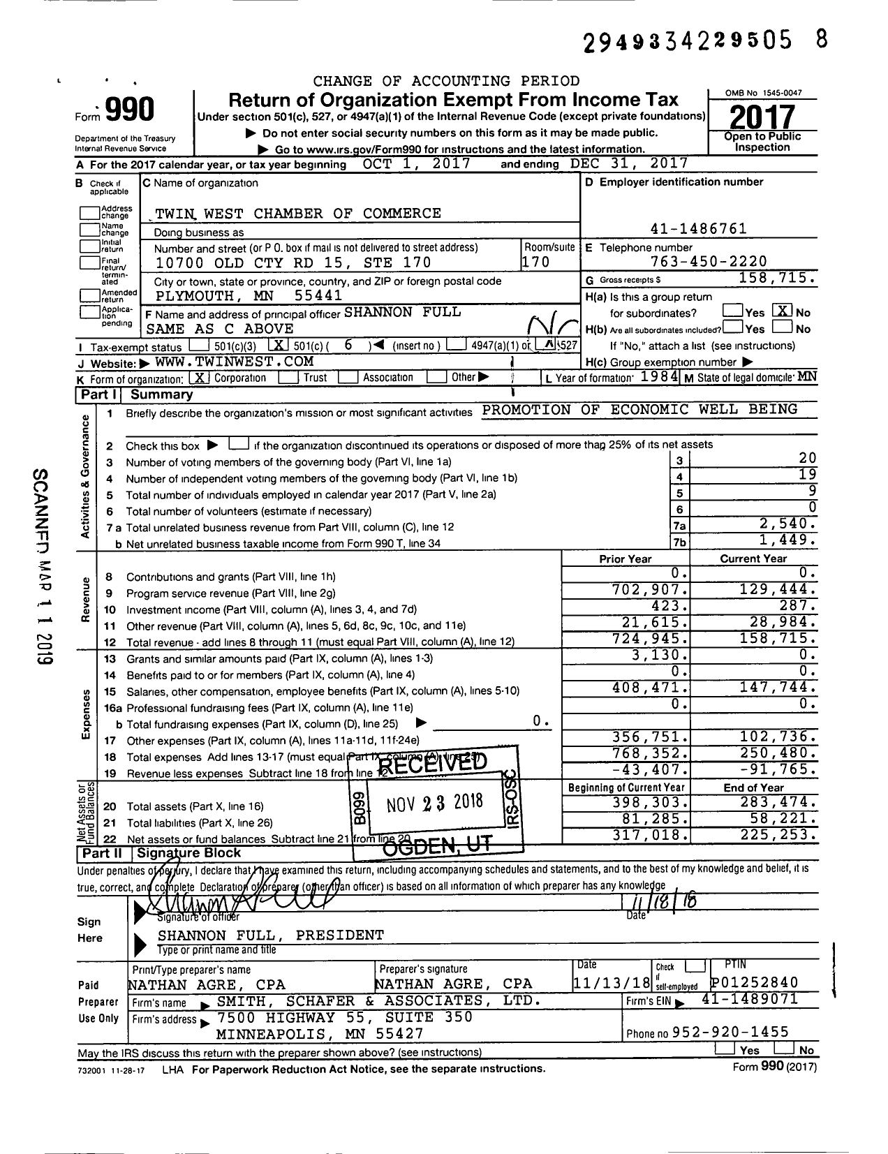 Image of first page of 2017 Form 990O for Twinwest Chamber of Commerce