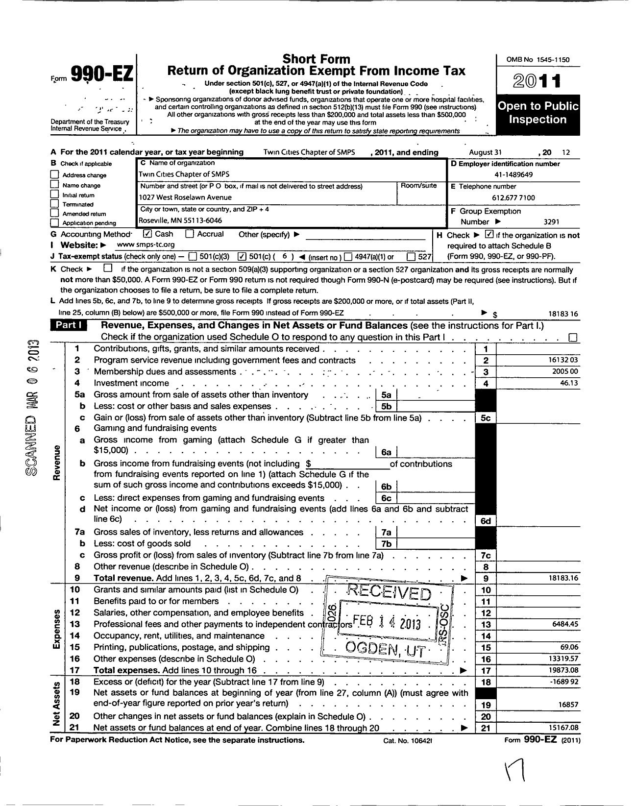 Image of first page of 2011 Form 990EO for Society for Marketing Professional Services / Twin Cities Chapter of SMPS