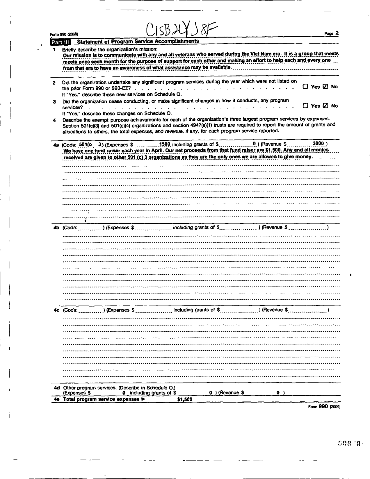 Image of first page of 2009 Form 990OR for Vietnam Veterans of America - 235 Chapter