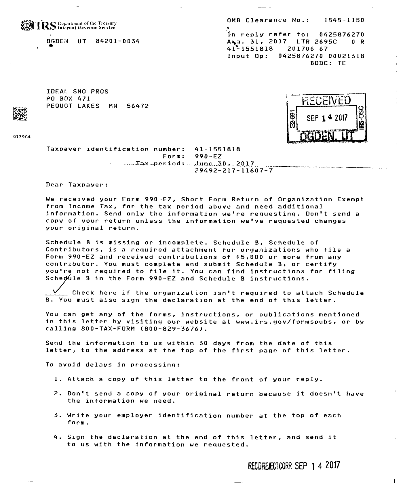 Image of first page of 2016 Form 990ER for Ideal Sno Pros