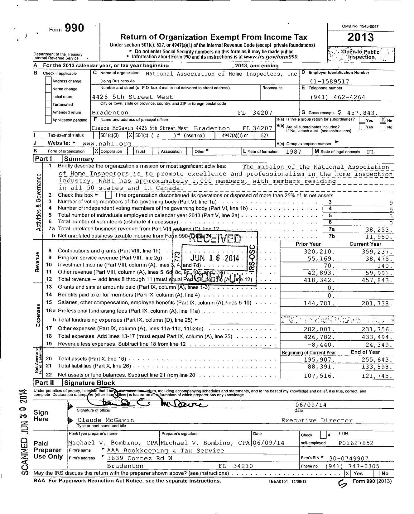 Image of first page of 2013 Form 990O for National Association of Home Inspectors