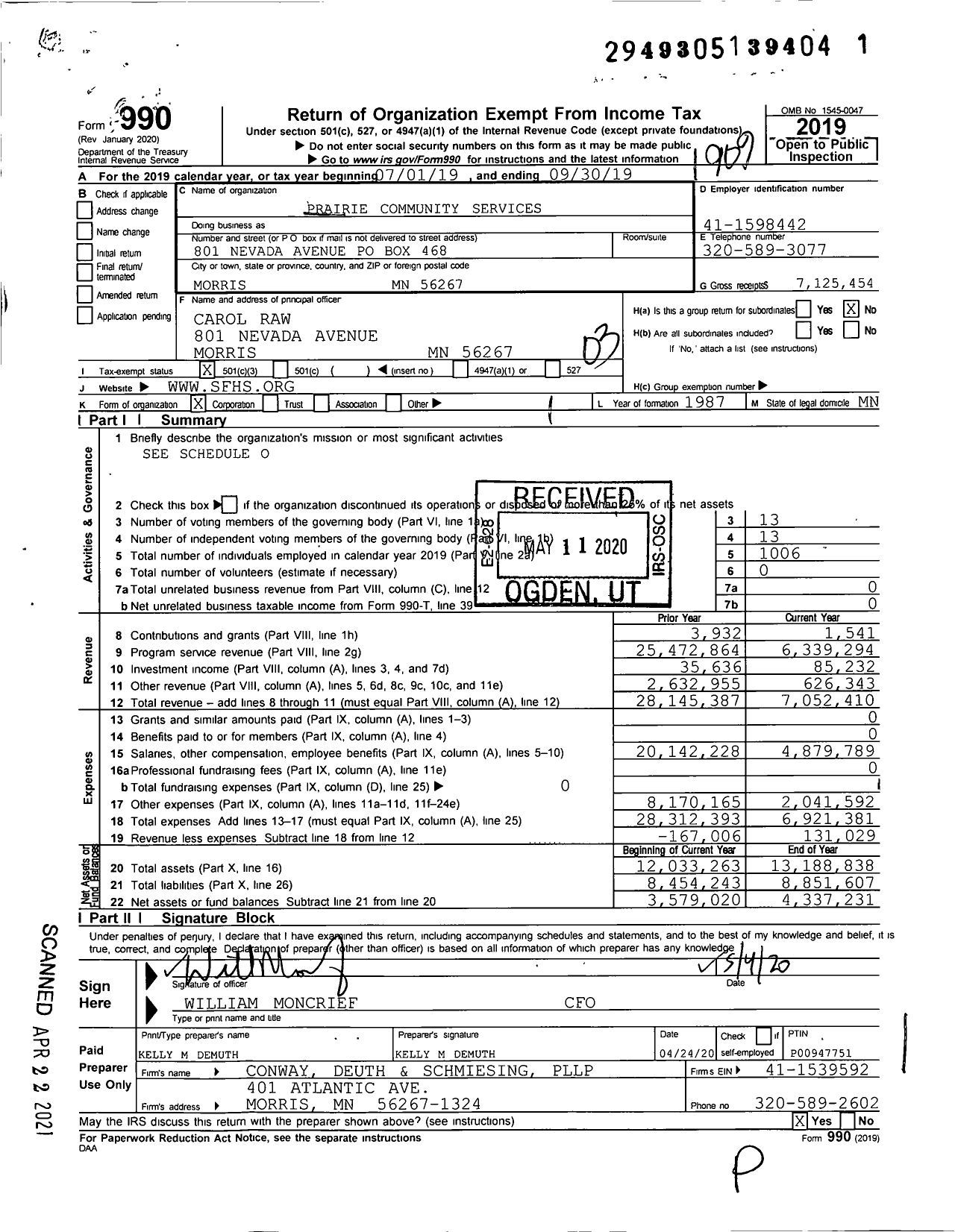 Image of first page of 2018 Form 990 for Prairie Community Services (PCS)
