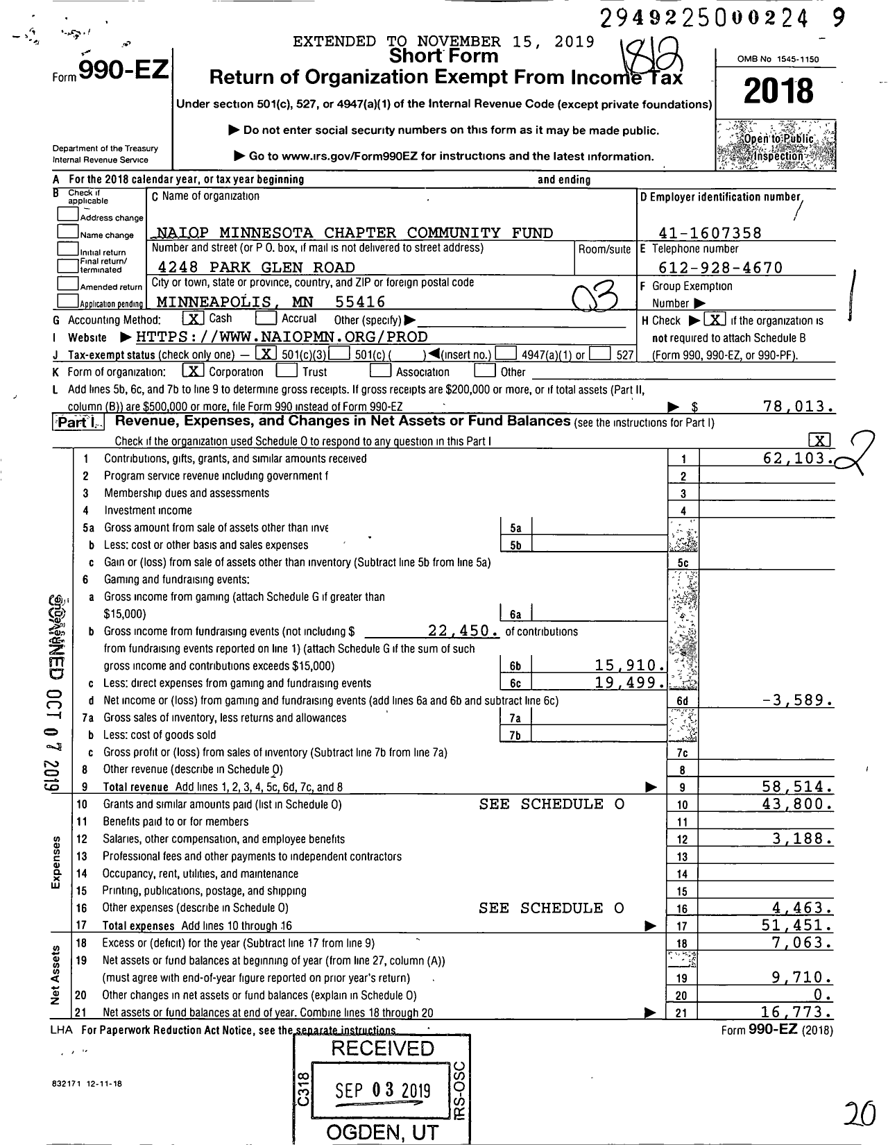 Image of first page of 2018 Form 990EZ for Naiop Minnesota Chapter Community Fund