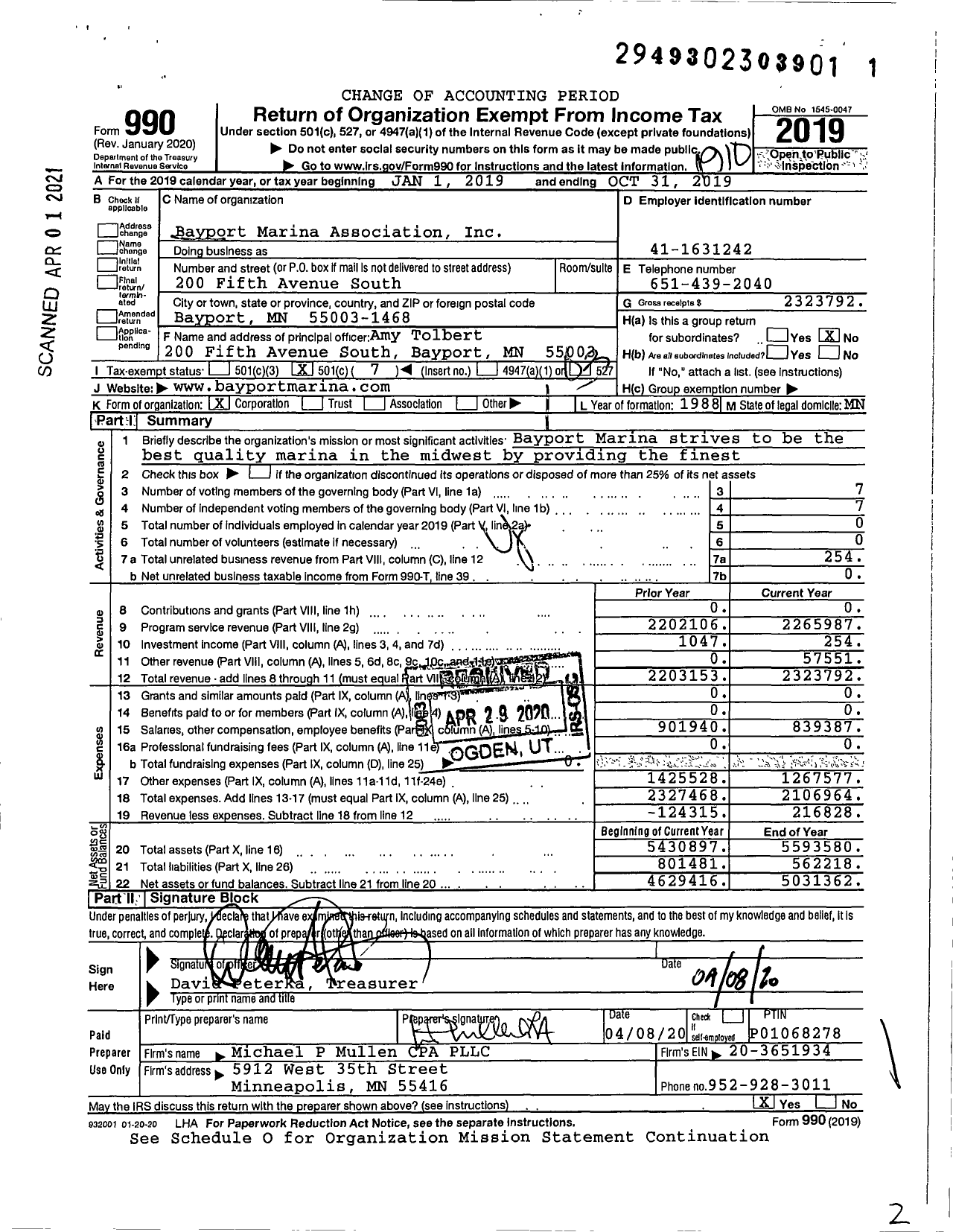 Image of first page of 2018 Form 990 for Bayport Marina Association