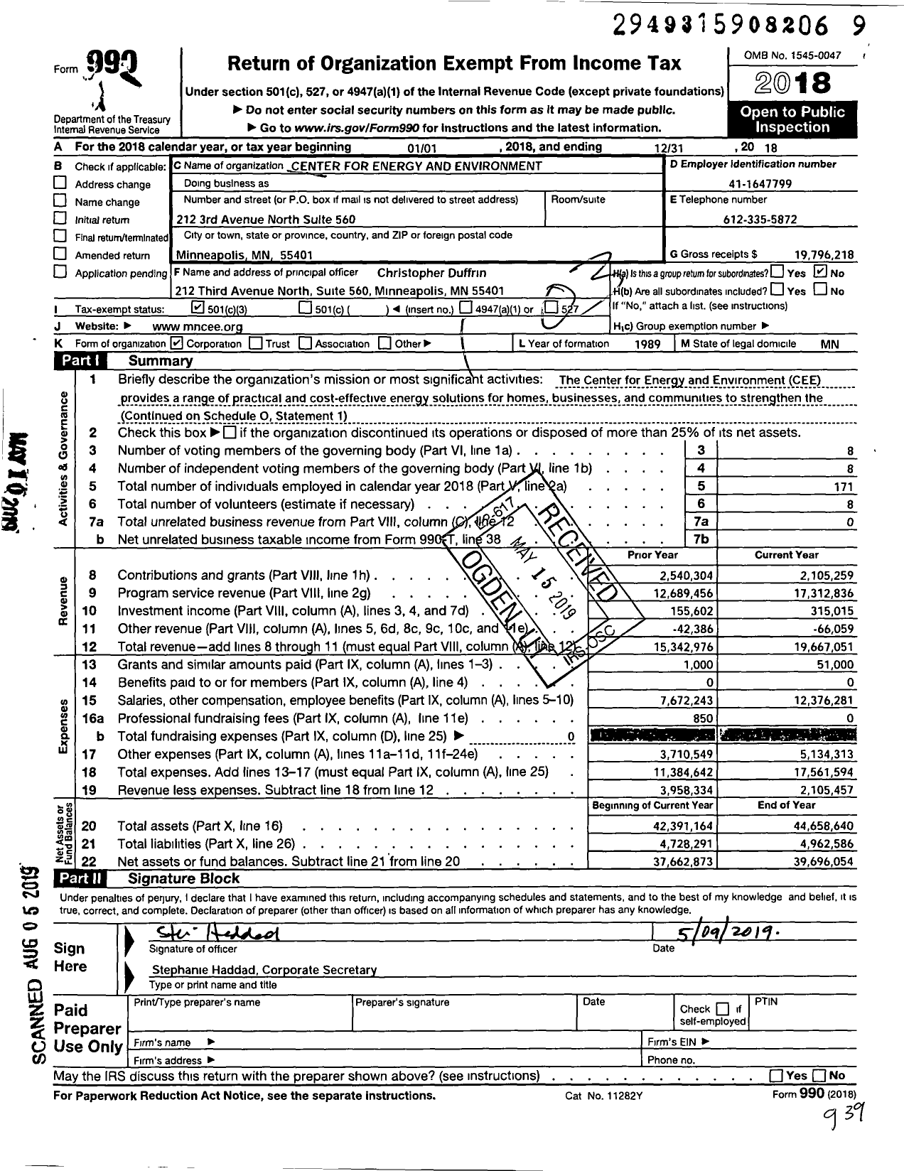 Image of first page of 2018 Form 990 for Center for Energy and Environment