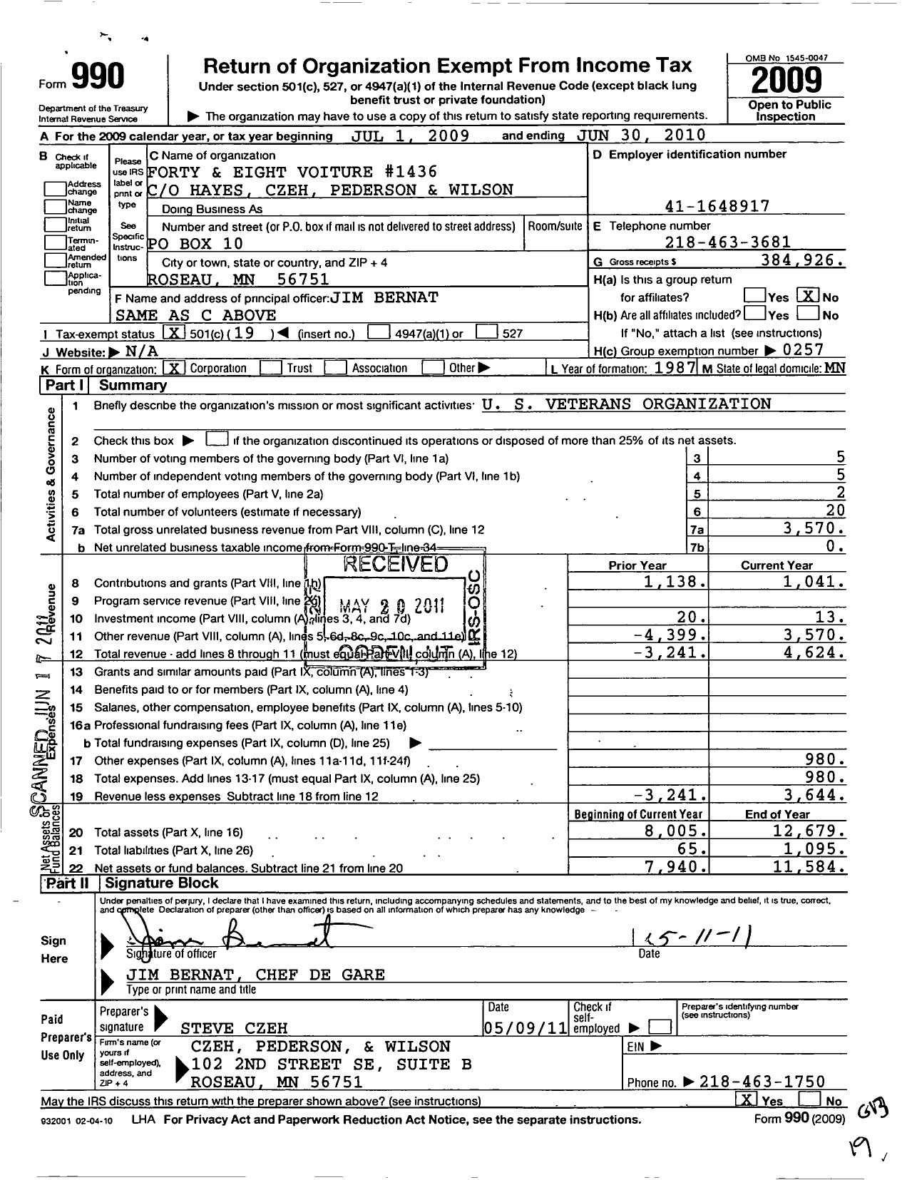 Image of first page of 2009 Form 990O for The Forty and Eight - 1436 Voiture Locale