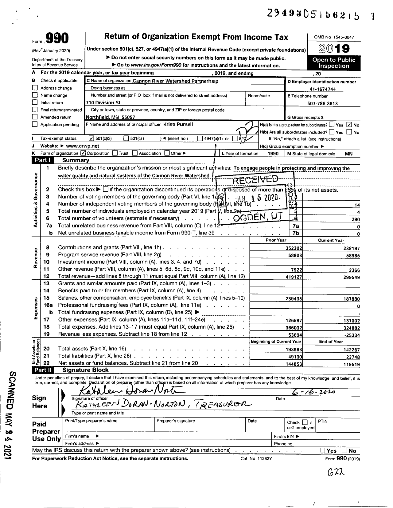 Image of first page of 2019 Form 990 for Clean River Partners