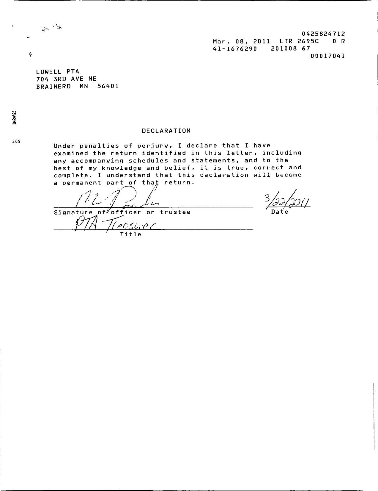 Image of first page of 2009 Form 990ER for Lowell PTA