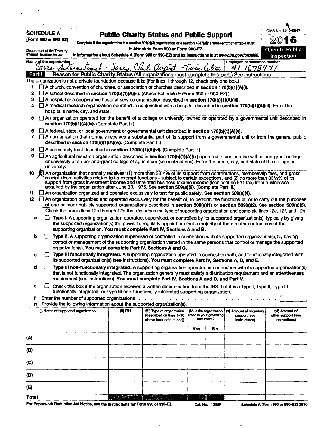 Image of first page of 2015 Form 990ER for Serra International - 743 Twin Cities Airport Club