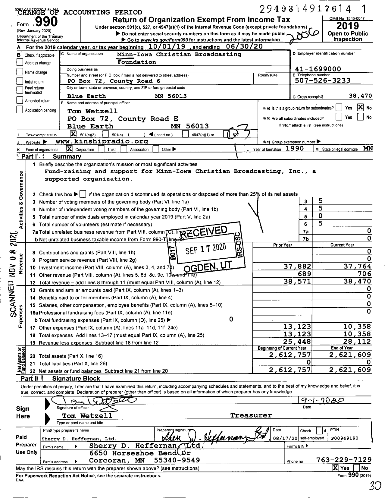 Image of first page of 2019 Form 990 for Minn-Iowa Christian Broadcasting Foundation